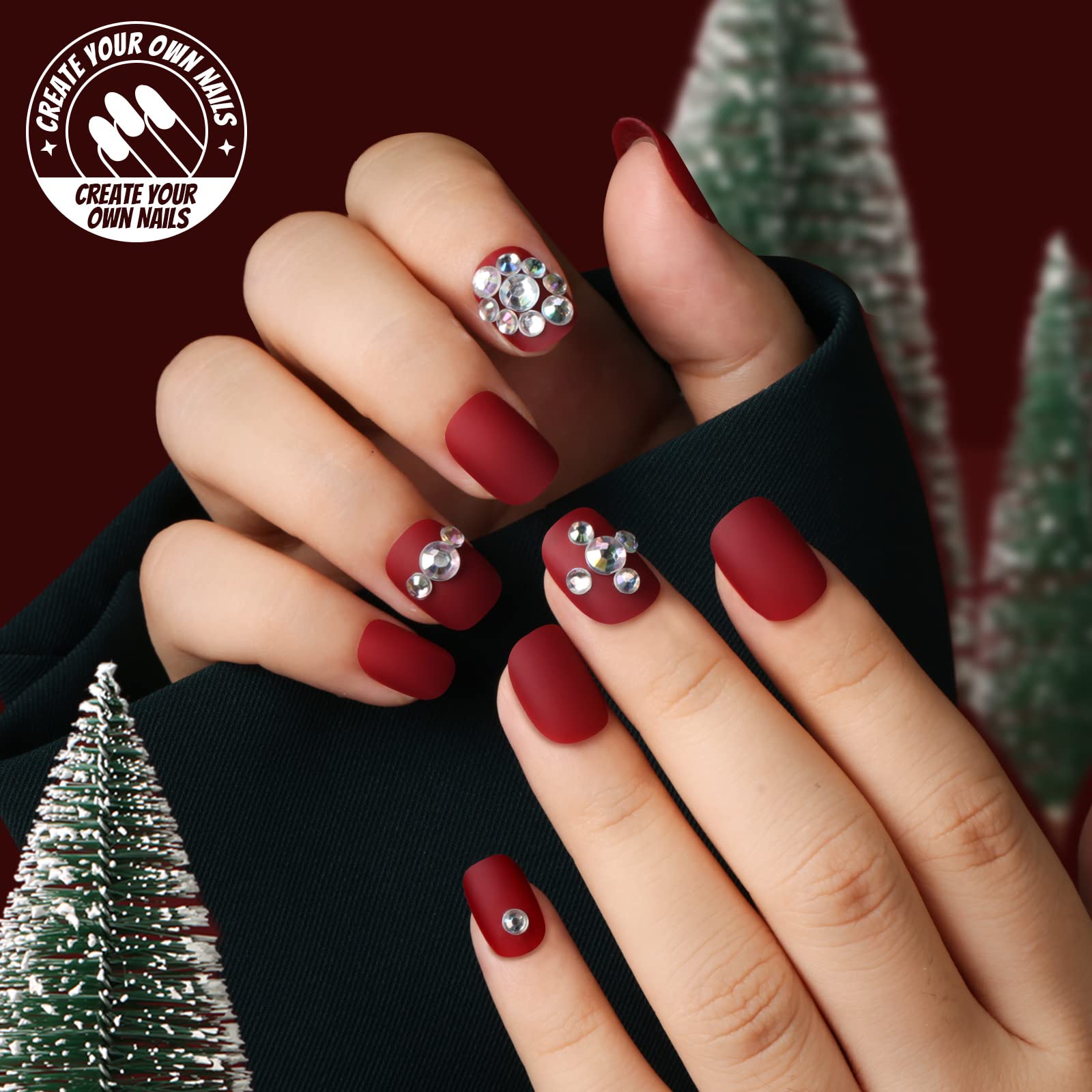 Close up of Teenitor short round artificial nails in storage case