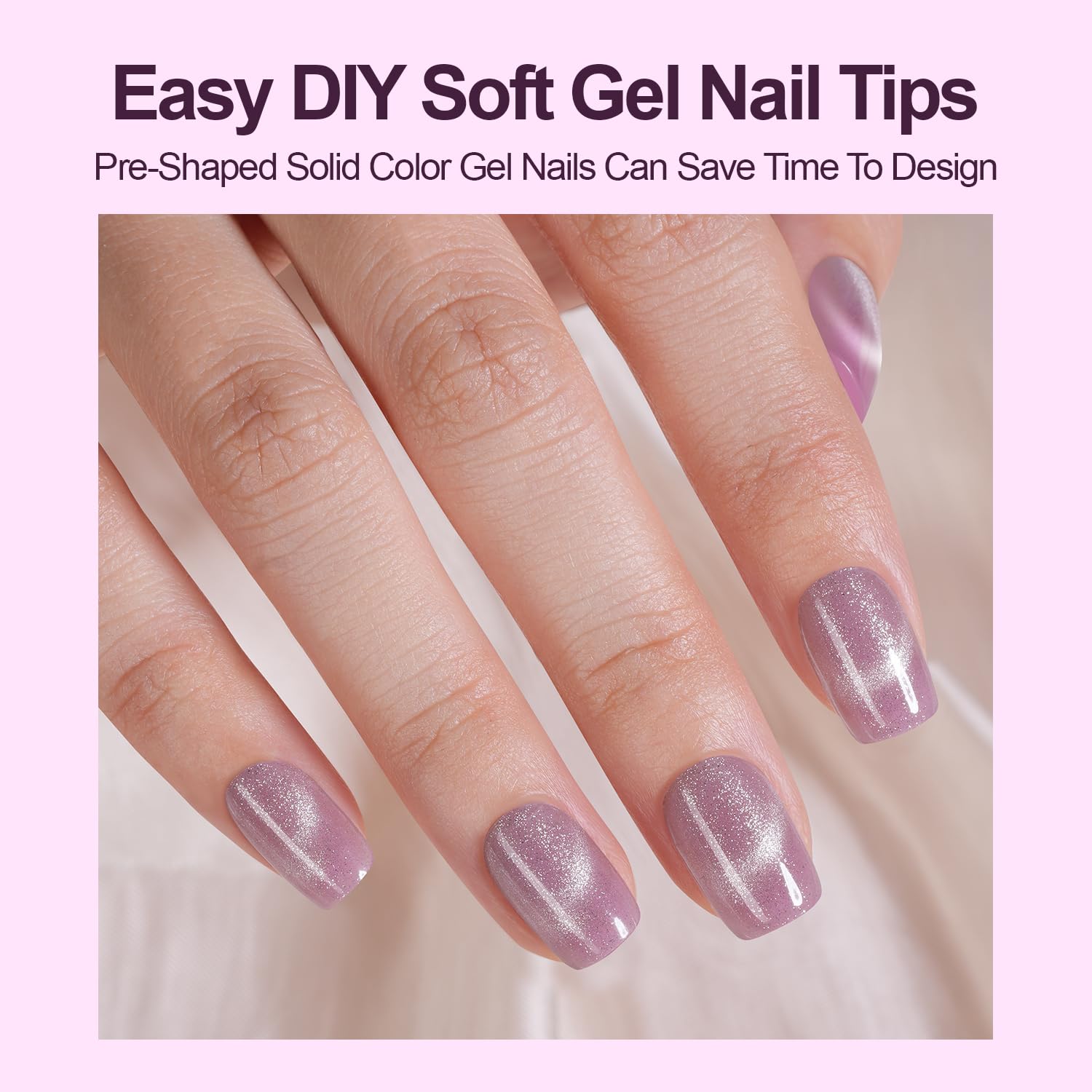 Glossy glitter cat eye nail tips in 15 sizes