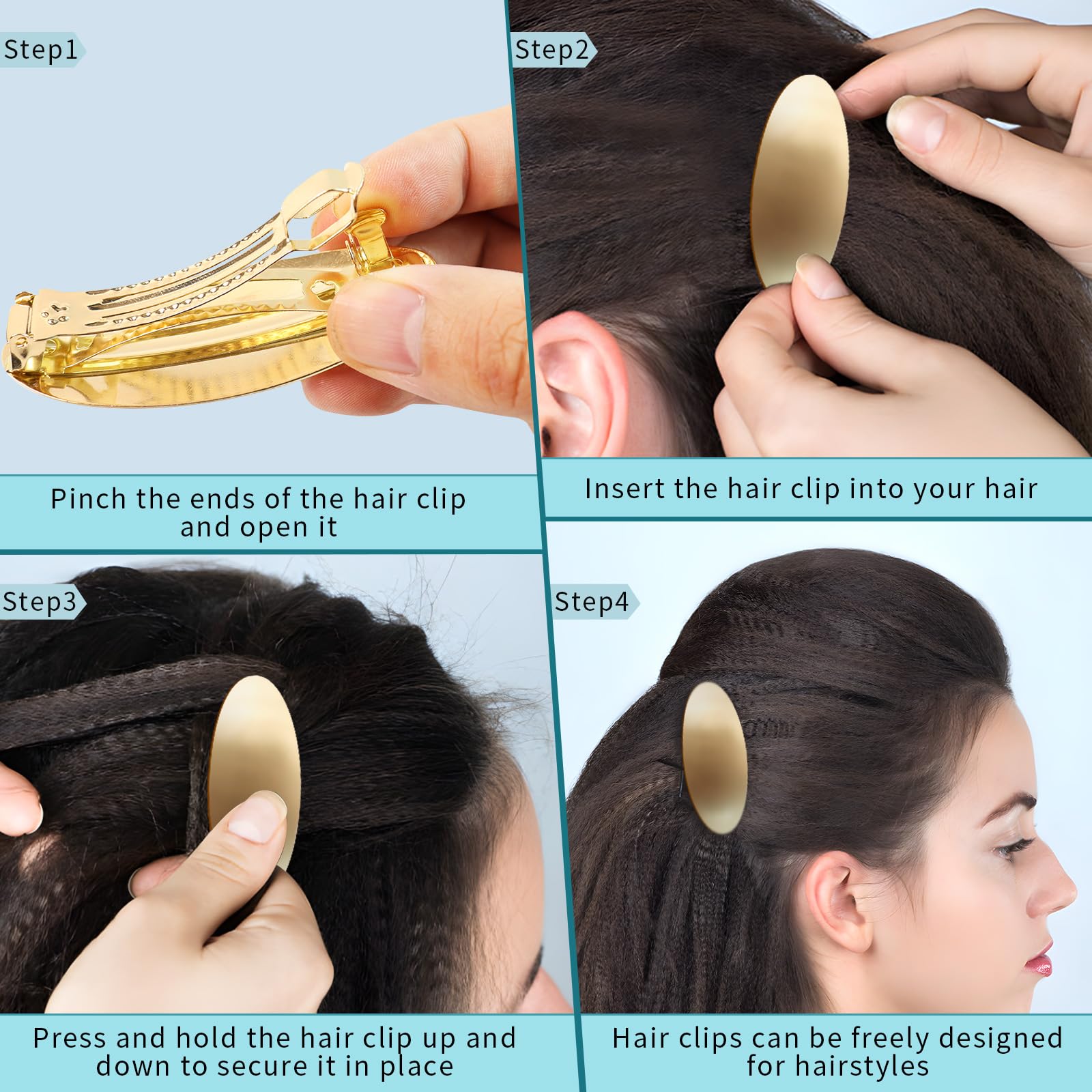 Side view of GAQWOK oval metallic hair clip highlighting smooth gold finish