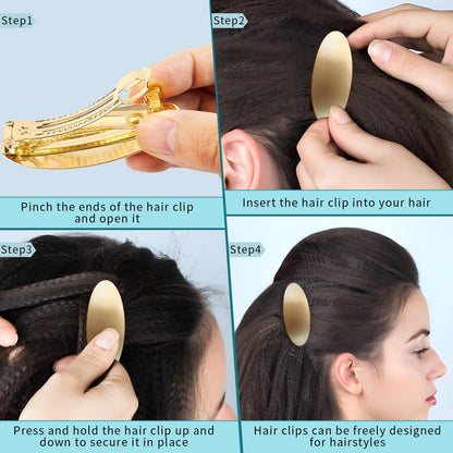 Side view of GAQWOK oval metallic hair clip highlighting smooth gold finish