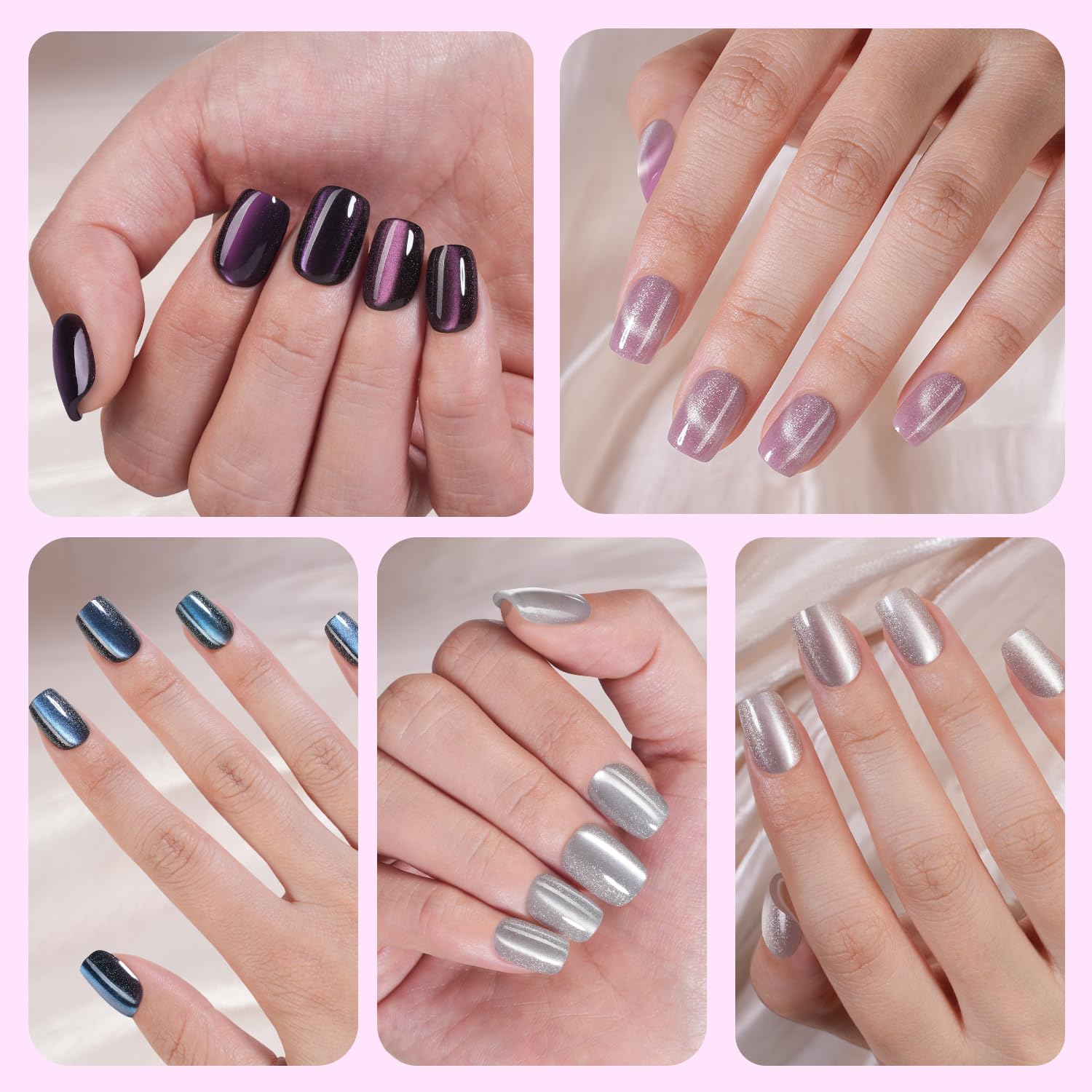 Short square magnetic cat eye fake nails close up