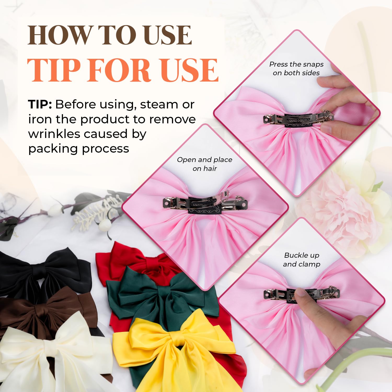 Back view of the coquette hair accessory highlighting the durable metal barrette clip attachment for secure styling