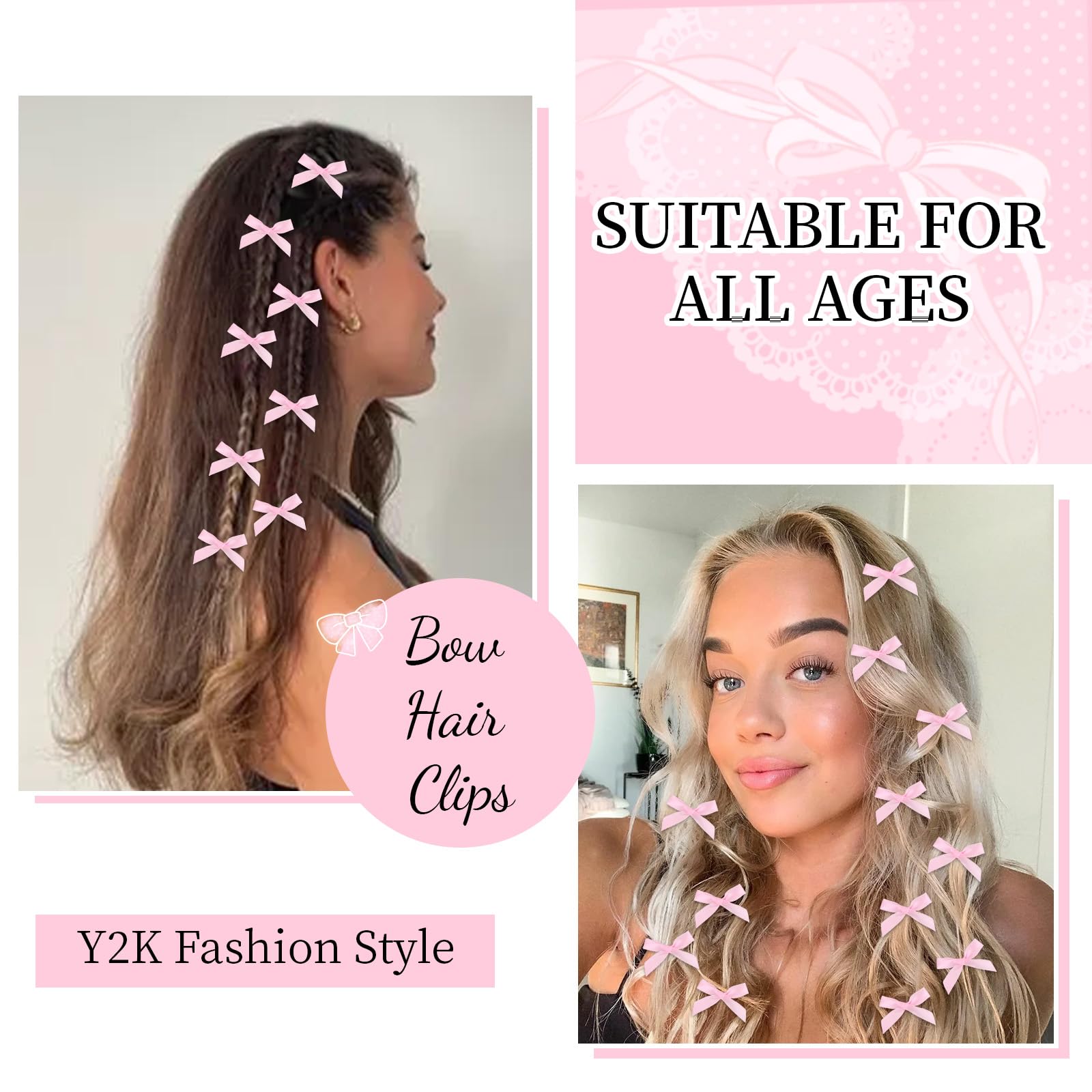 Close up view of the durable metal barrette mechanism on the pink satin hair bows.