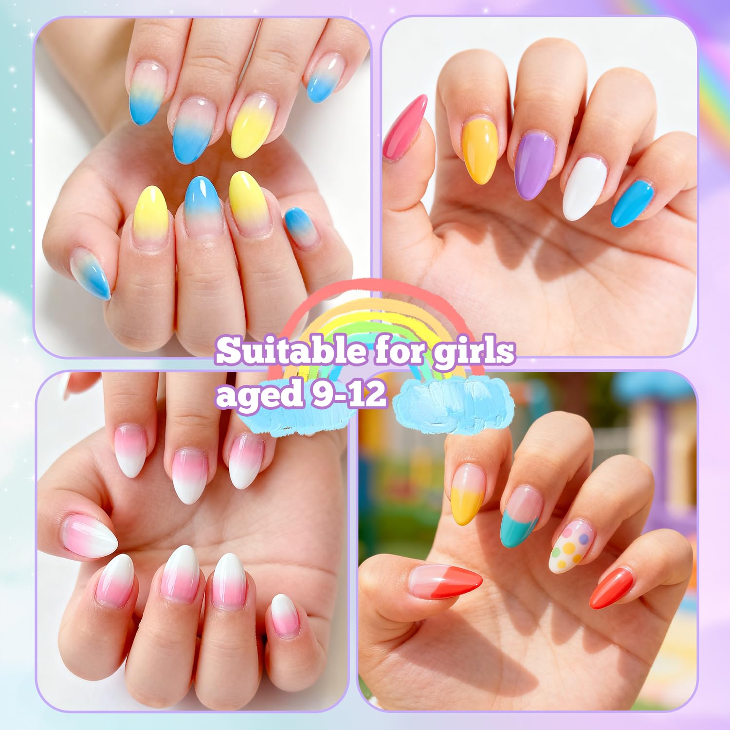 Set of 240 clear extra short press on nails for kids