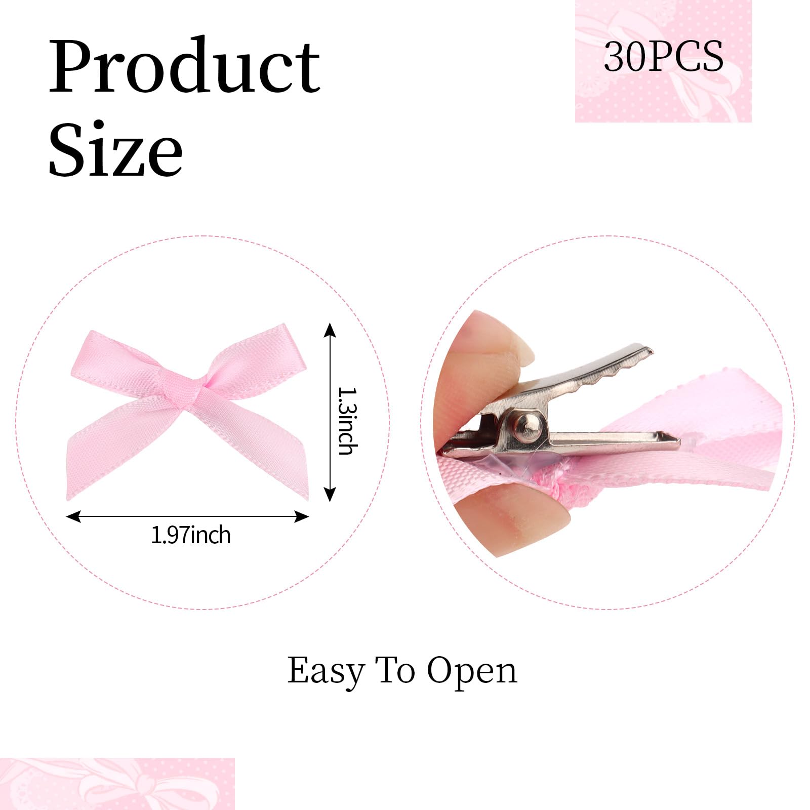 Side profile of the premium ballet ribbon bow hair clip highlighting its two point three inch size.