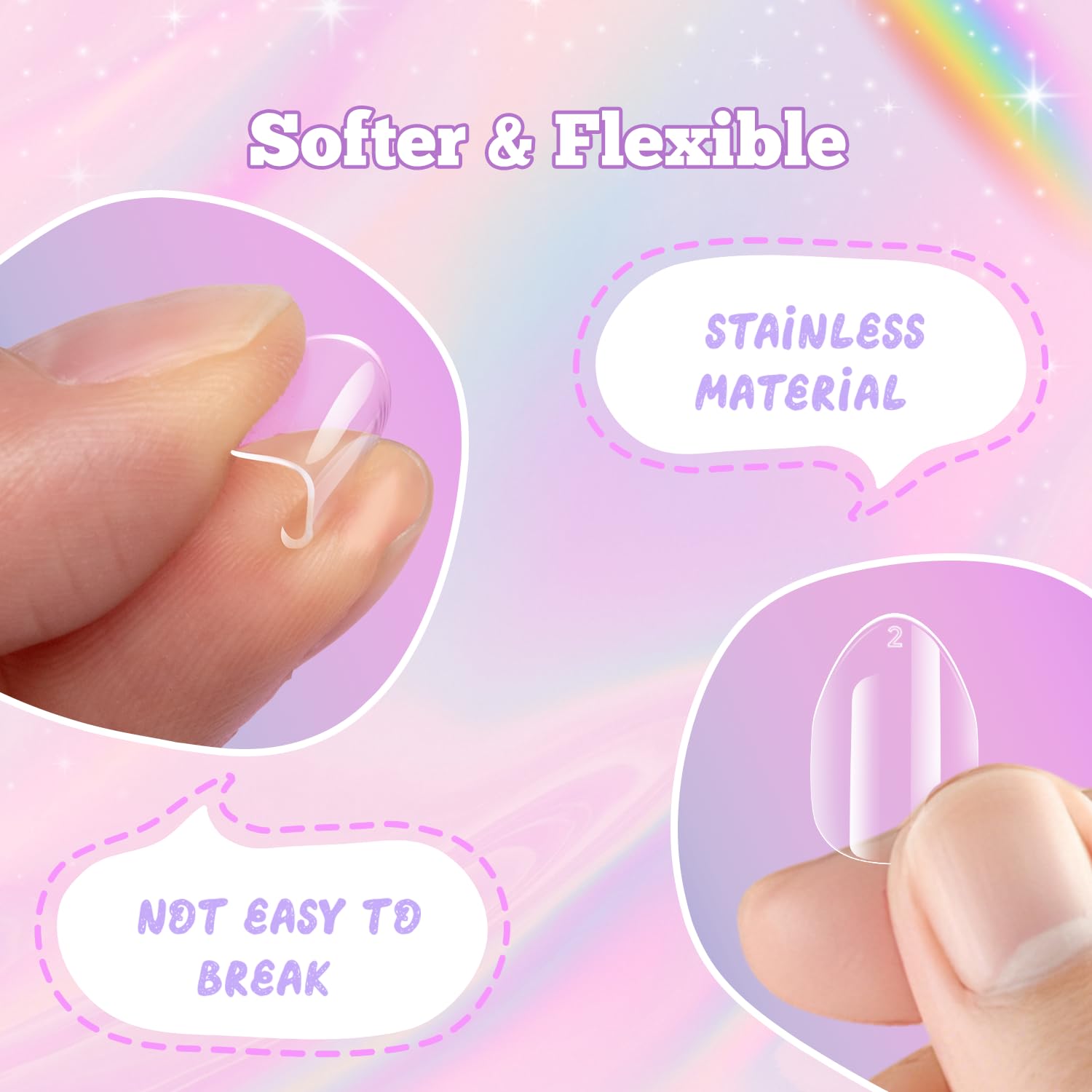 Assorted sizes of Krofaue soft gel nail tips for children