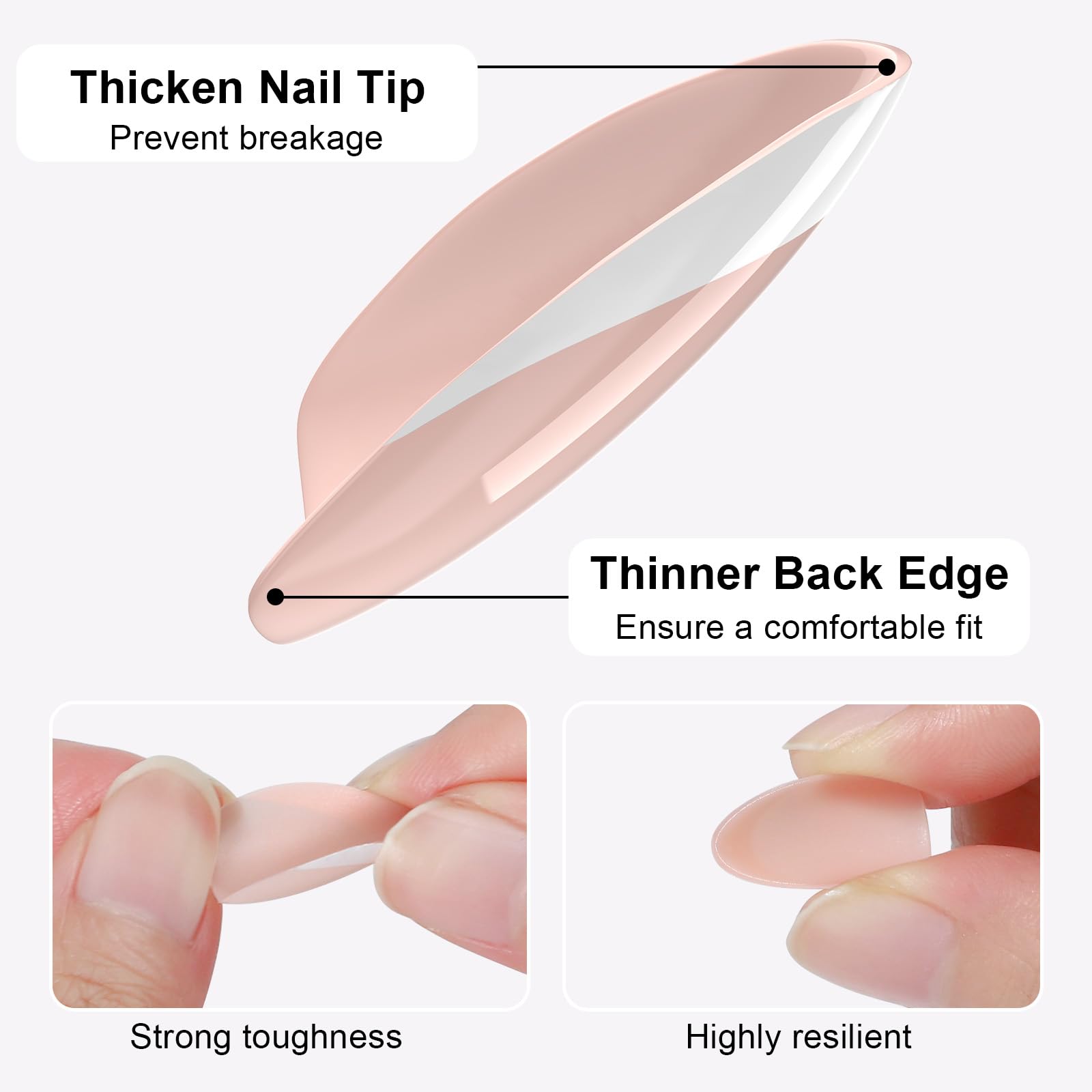 Reusable almond press on nails with glue kit