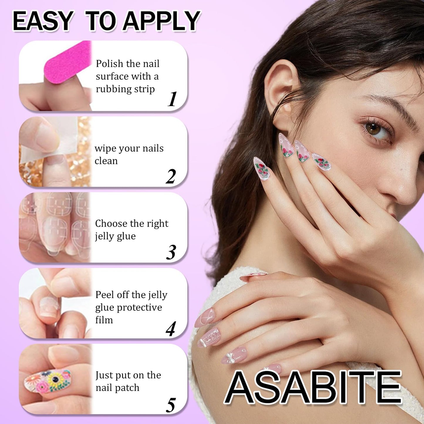 Side profile of almond shaped press on nails with gold accents