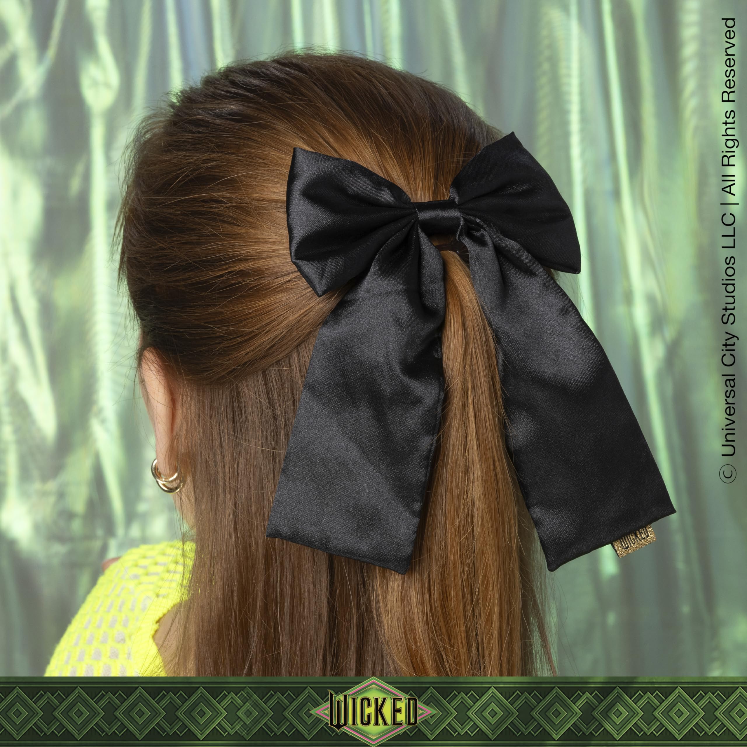 Premium black satin hair accessories for girls and women featuring authentic Wicked collection branding