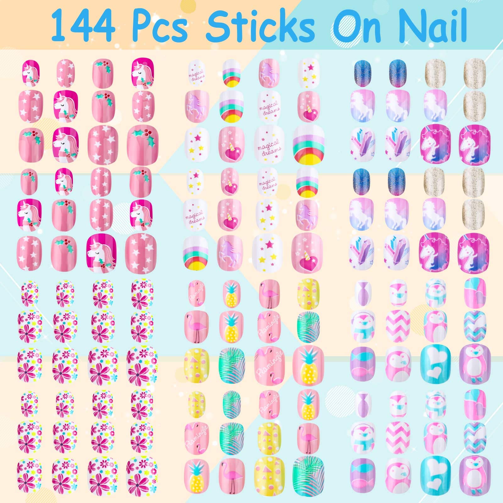 Thrilez pre-glued artificial nail tips set for girls