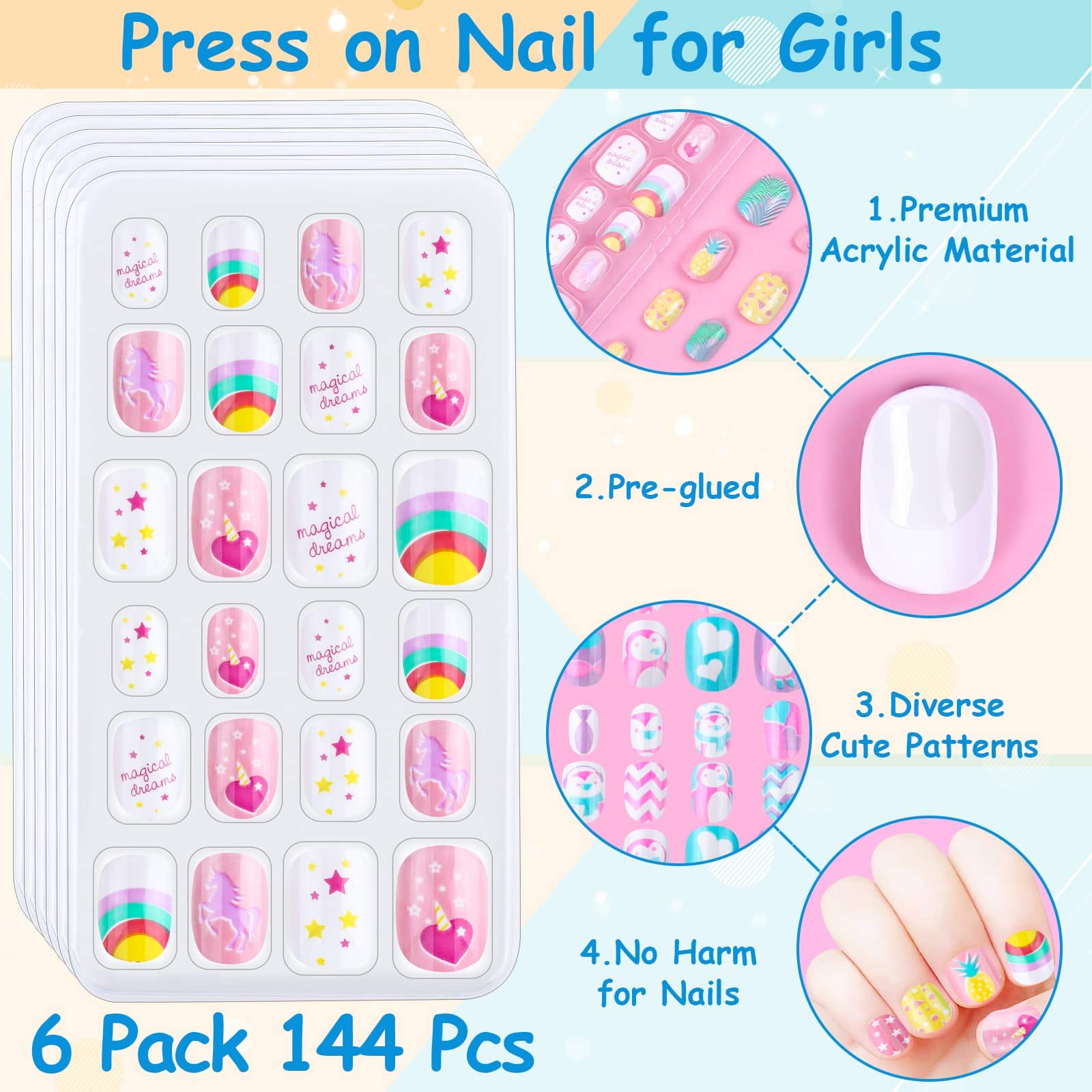 Variety of printed nail art designs for children