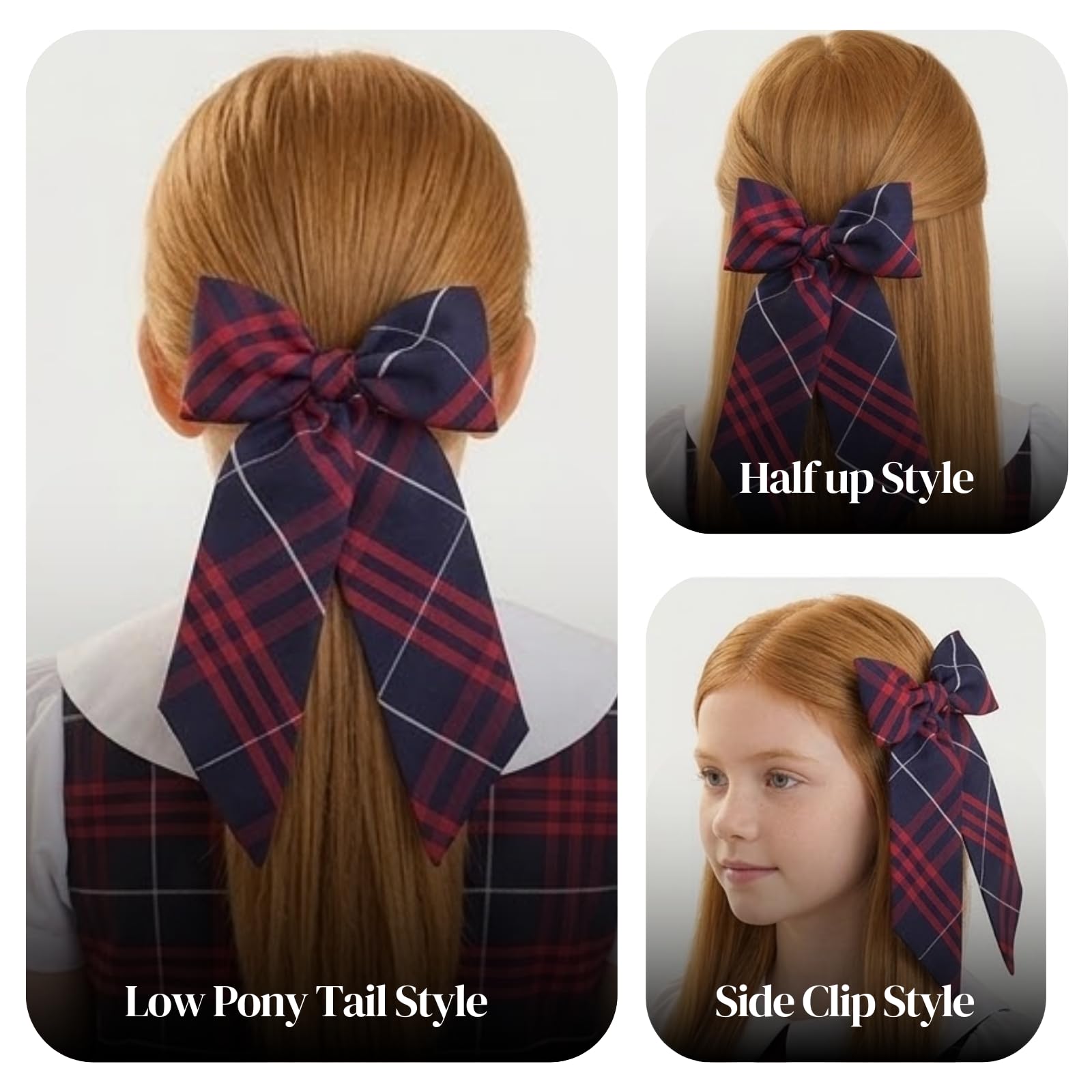 Oversized classic navy blue red plaid checkered pattern hair clip for girls