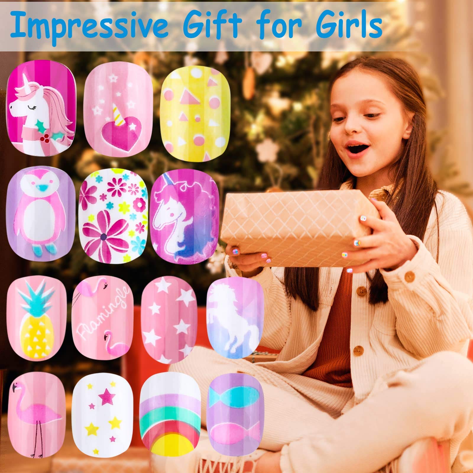 Child using Thrilez rainbow sky decorative nail tips