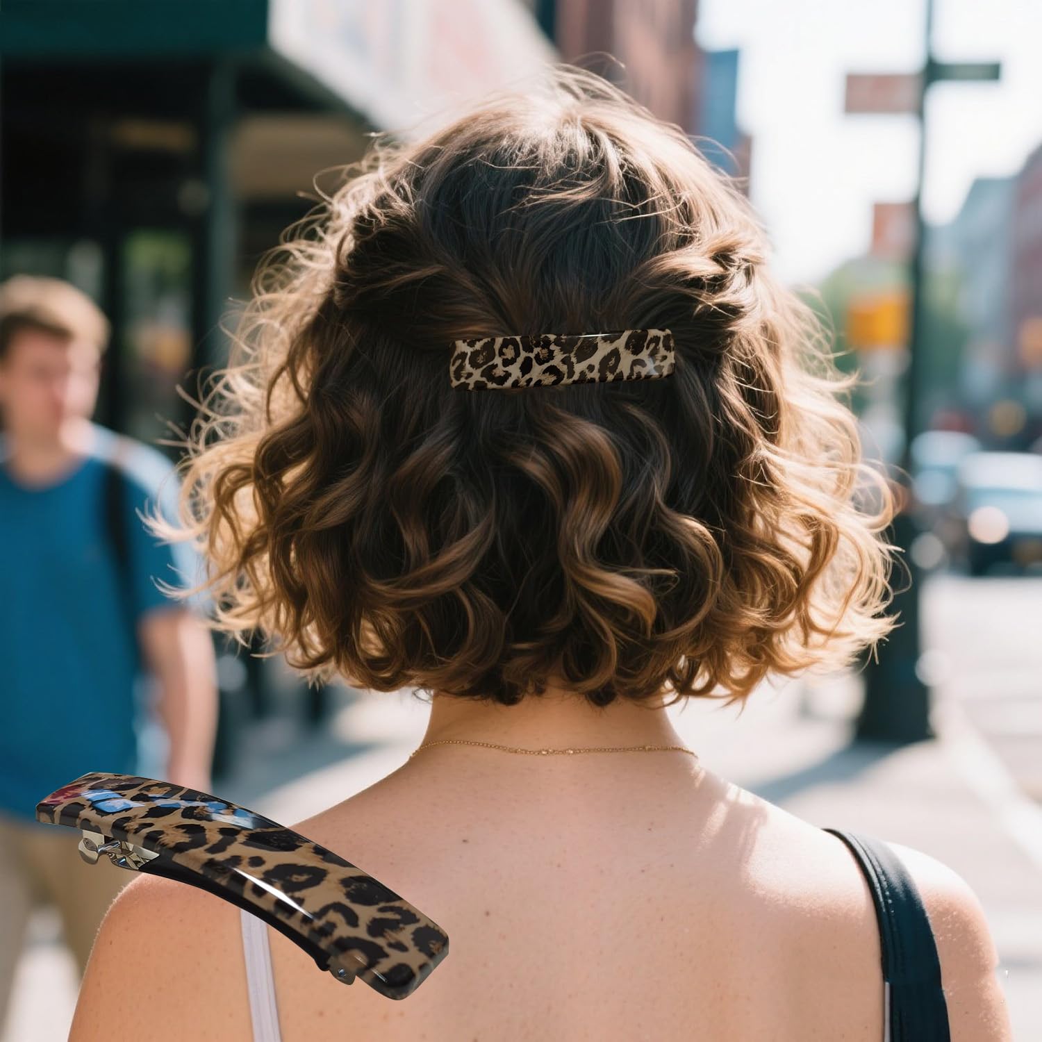 Fsmiling cellulose acetate hair clips in modern matte and glossy leopard pattern finishes.