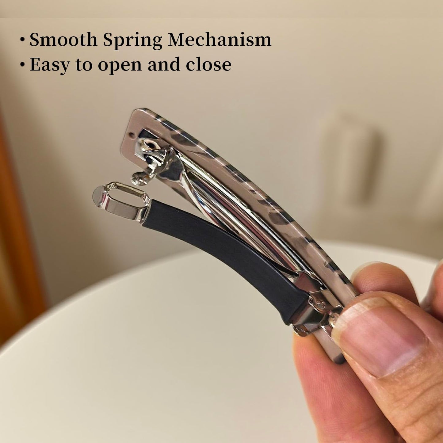 Fsmiling three pack small hair barrettes demonstrating a secure no break construction for daily wear.