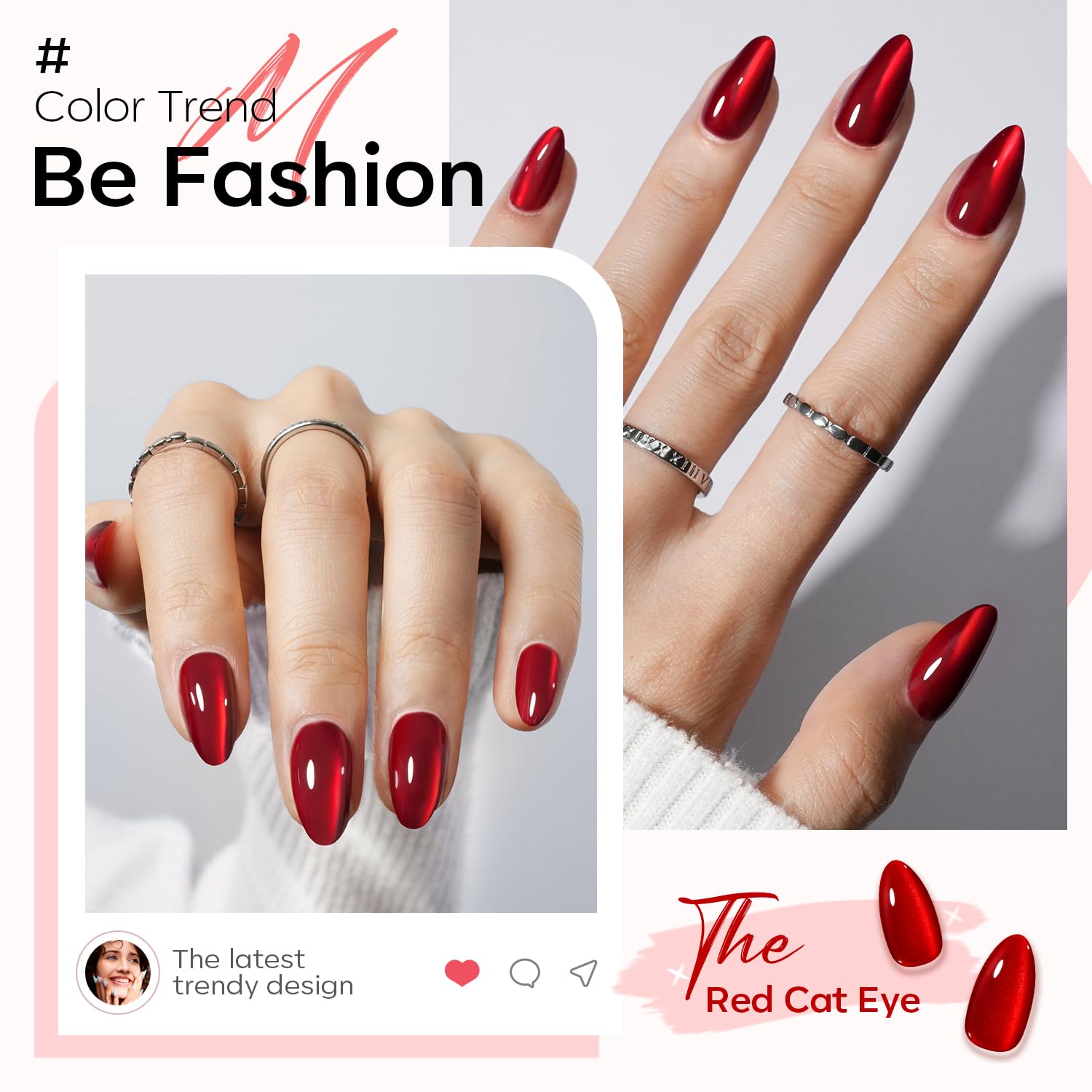 Modelones 32 piece reusable red cat eye nail set contents