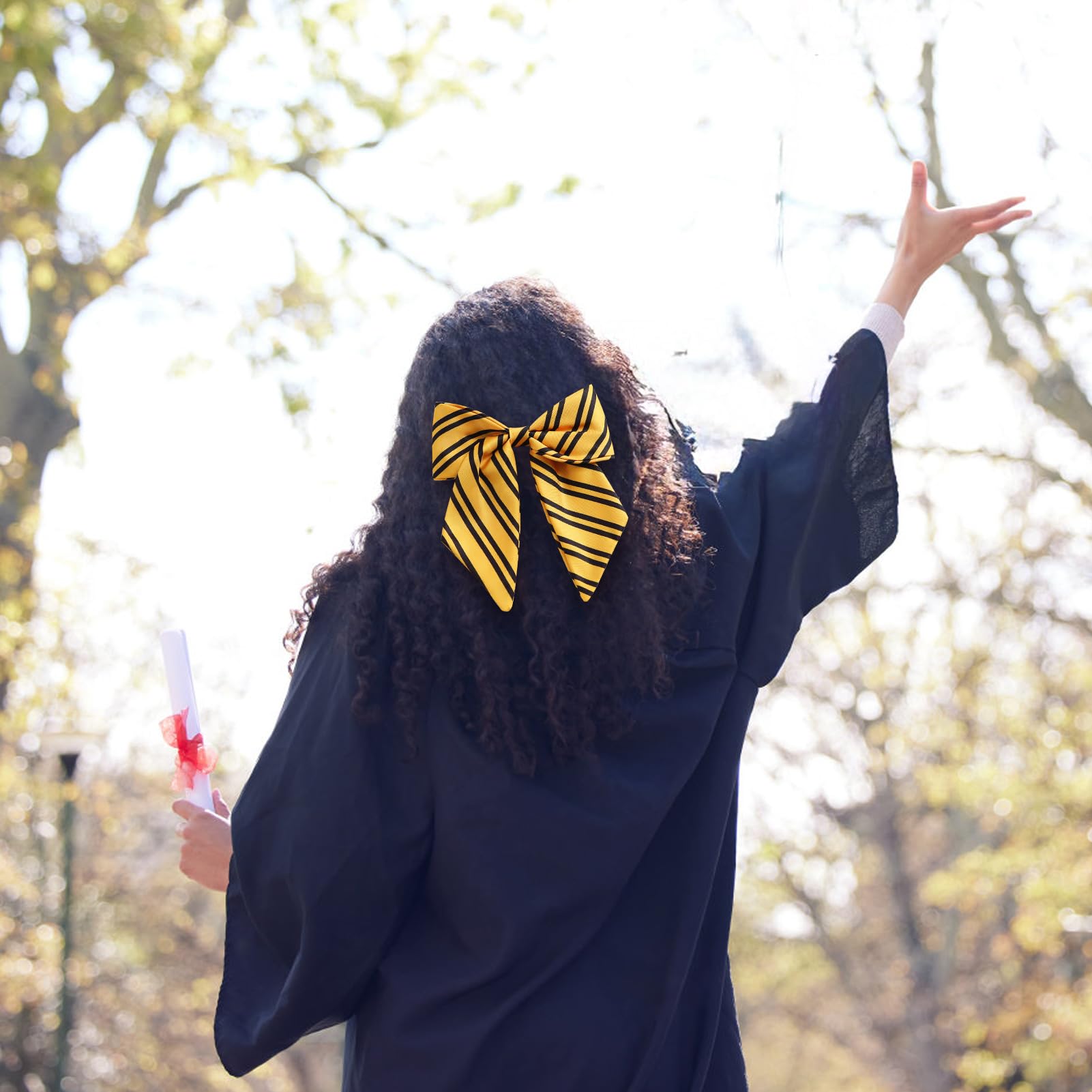 Oversized multi layer yellow school academy bowtie for women