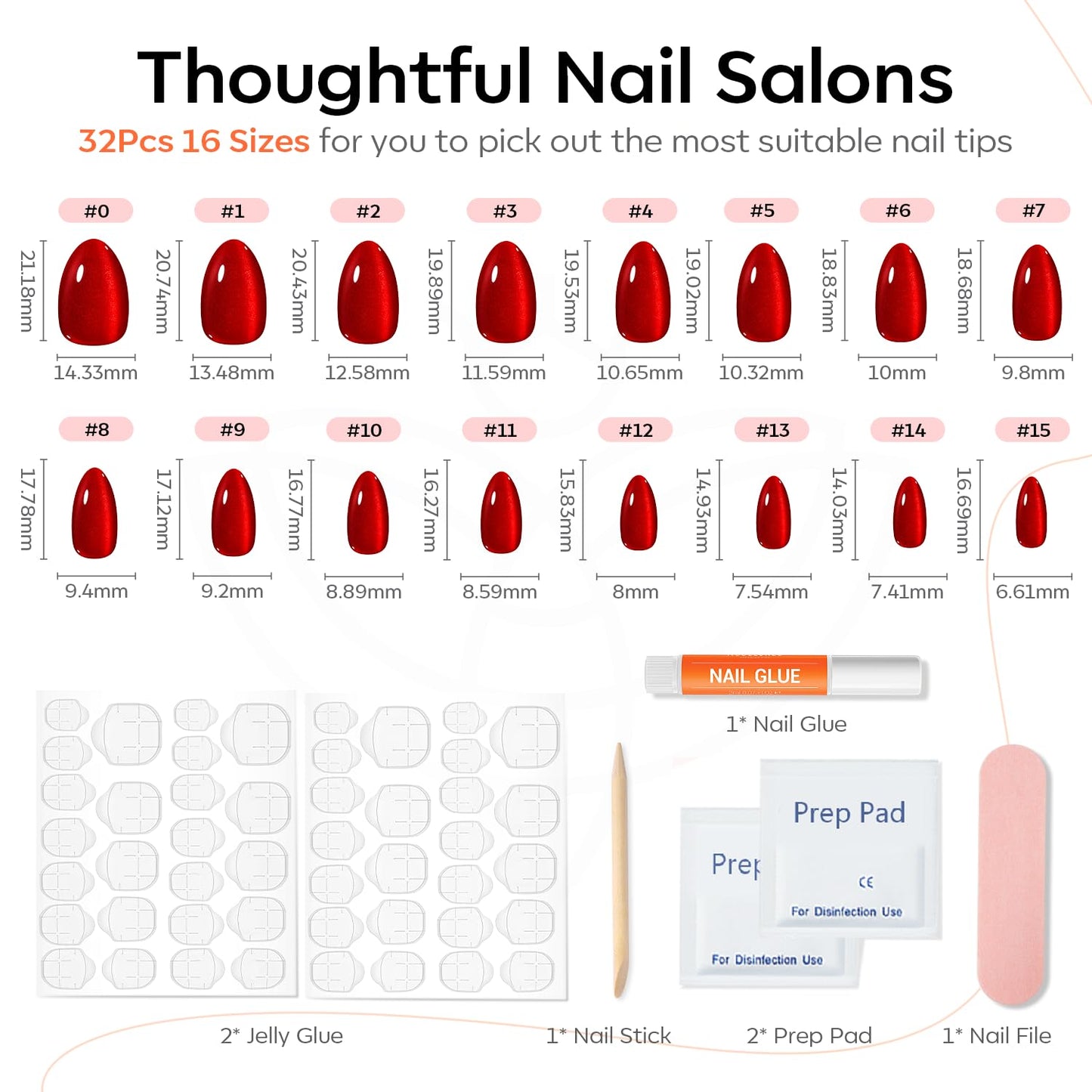 Short almond red press on nails by Modelones on hand