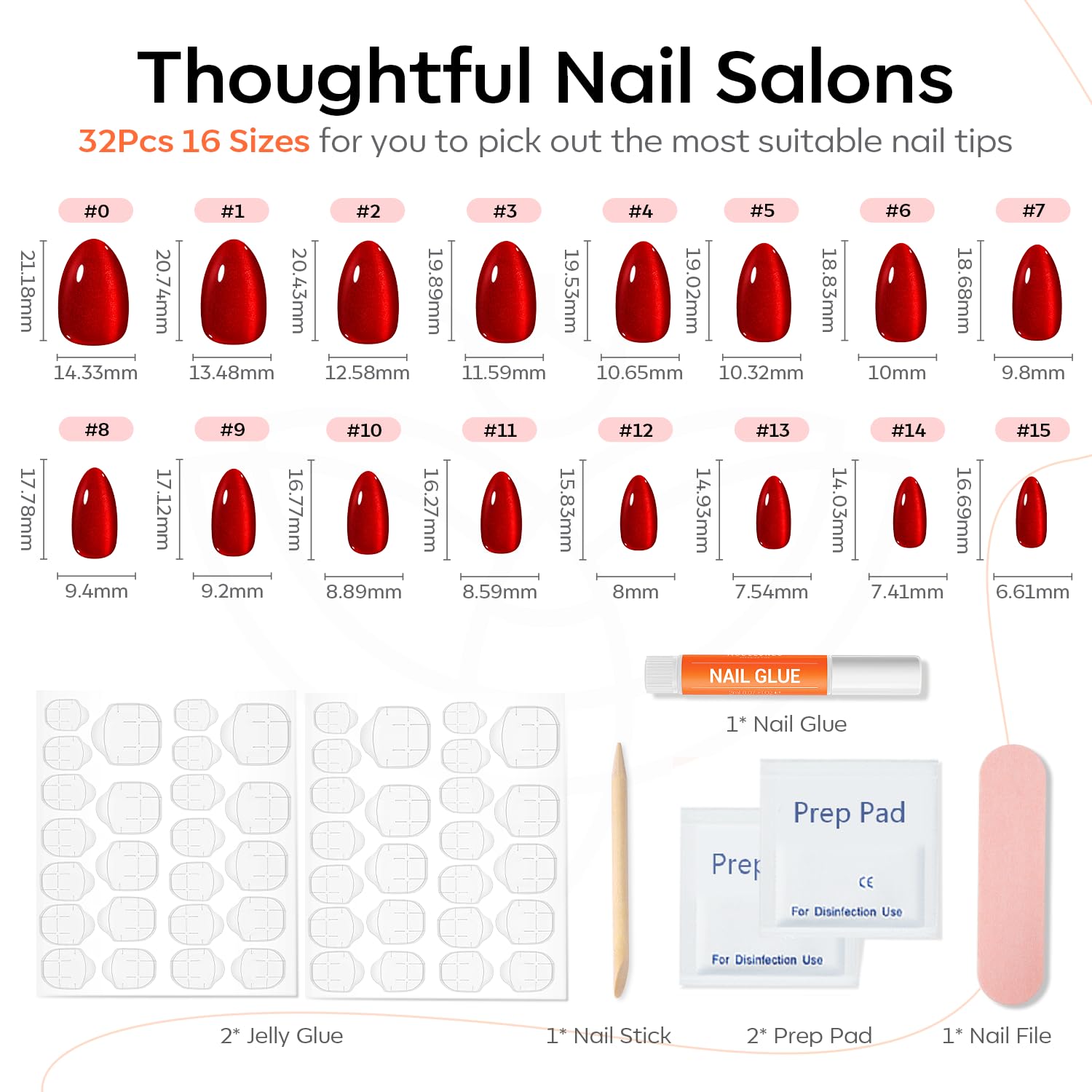 Short almond red press on nails by Modelones on hand