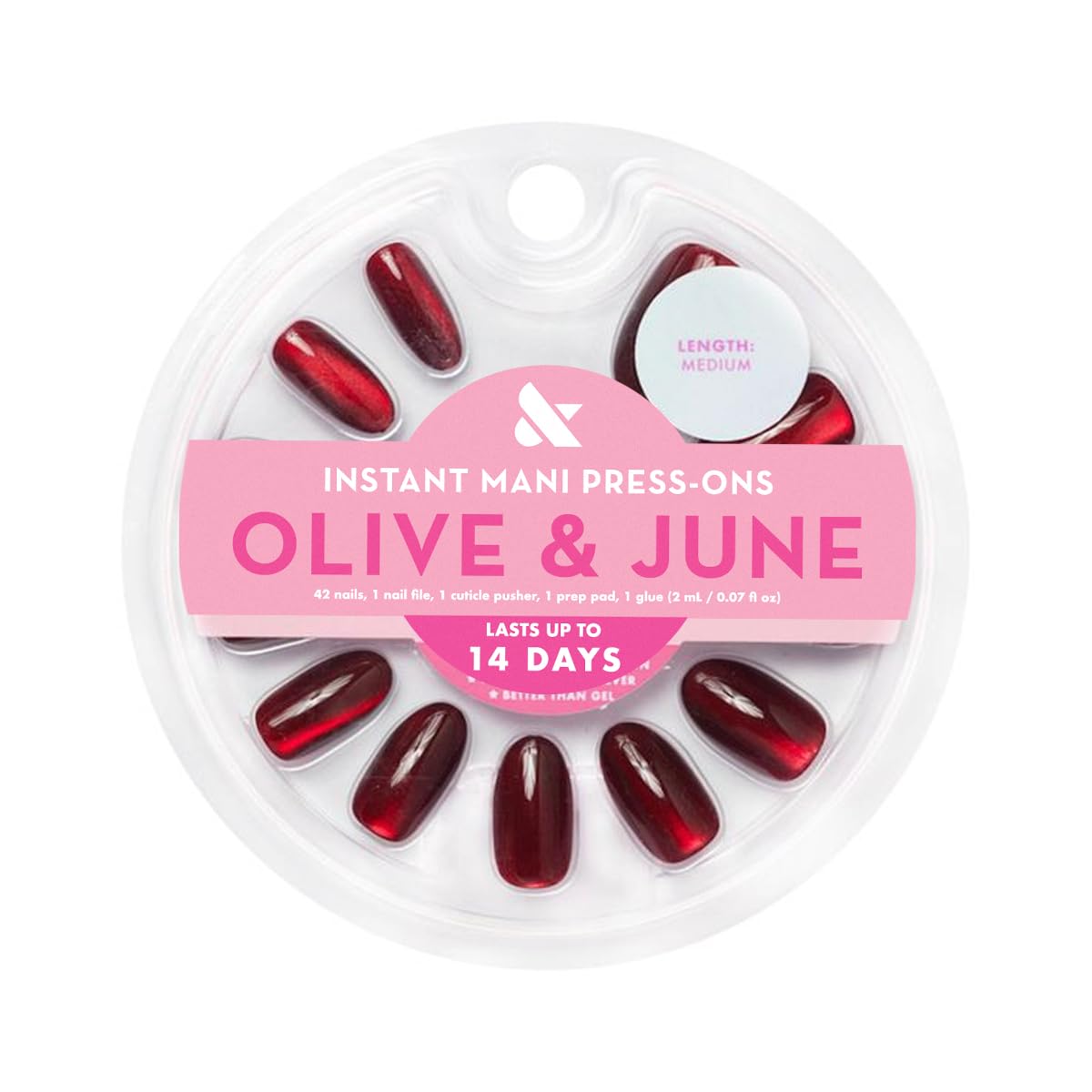 Close up of deep red velvet finish on press-on nails