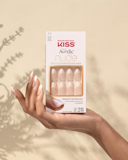 Side profile of KISS Salon Acrylic nails showing thin cuticle fit