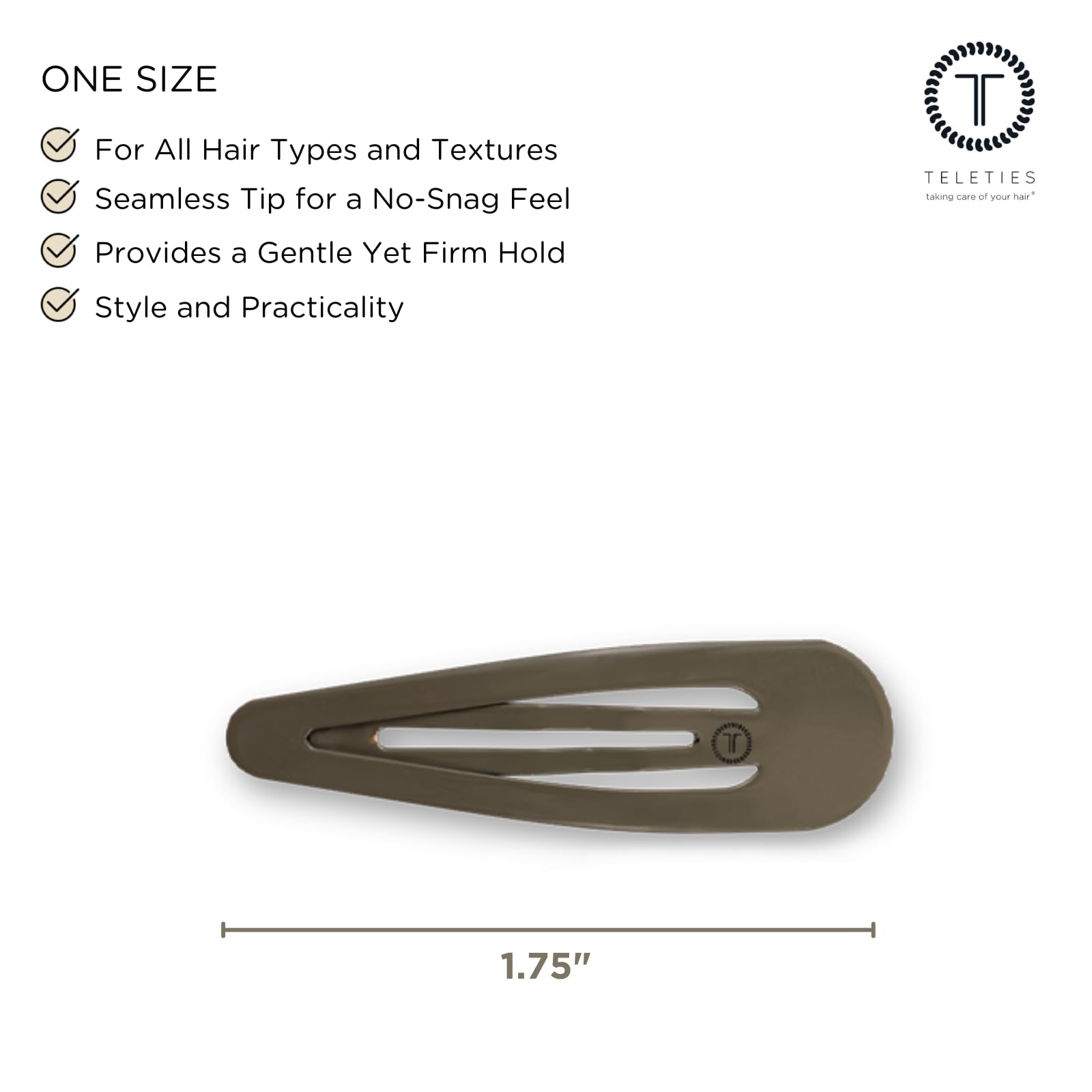 Teleties 1.75 inch seamless snap hair clips for women and girls close up view.