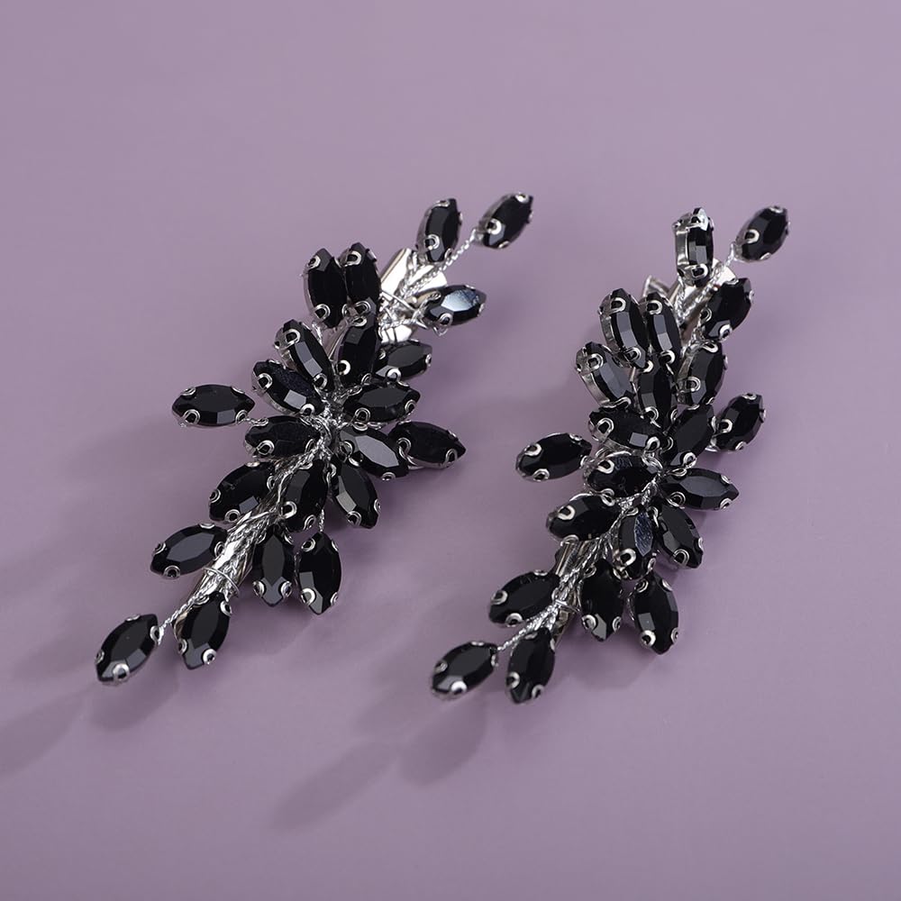 Teyglen crystal wedding hair barrette showing secure metal alloy back clip mechanism