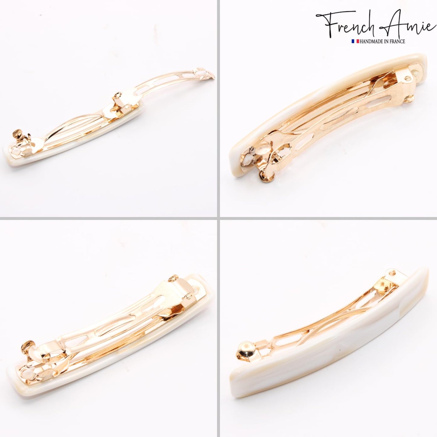 French Amie small ivory hair barrette premium acetate material texture