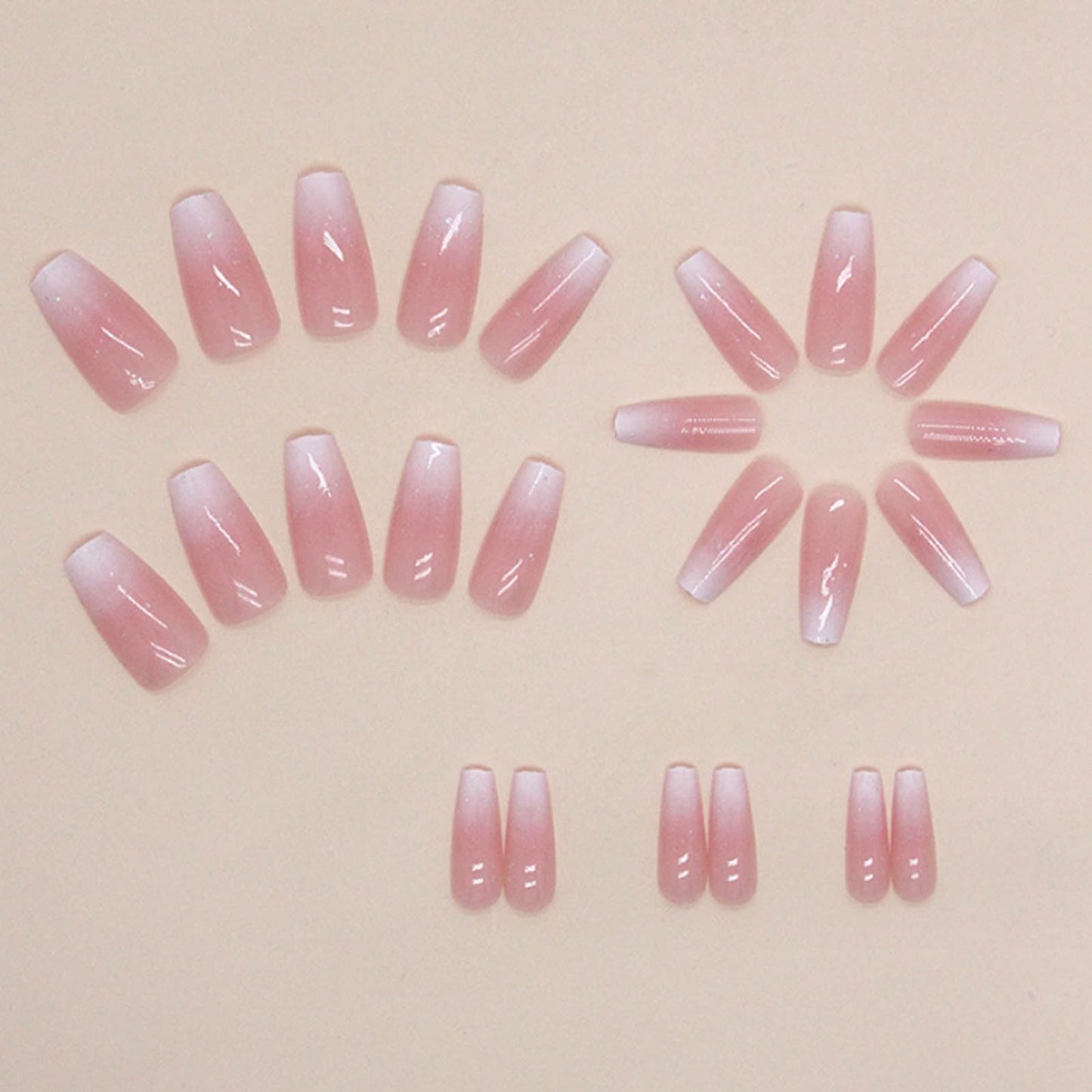 Hkanlre artificial coffin nails with glitter and pink ombre design