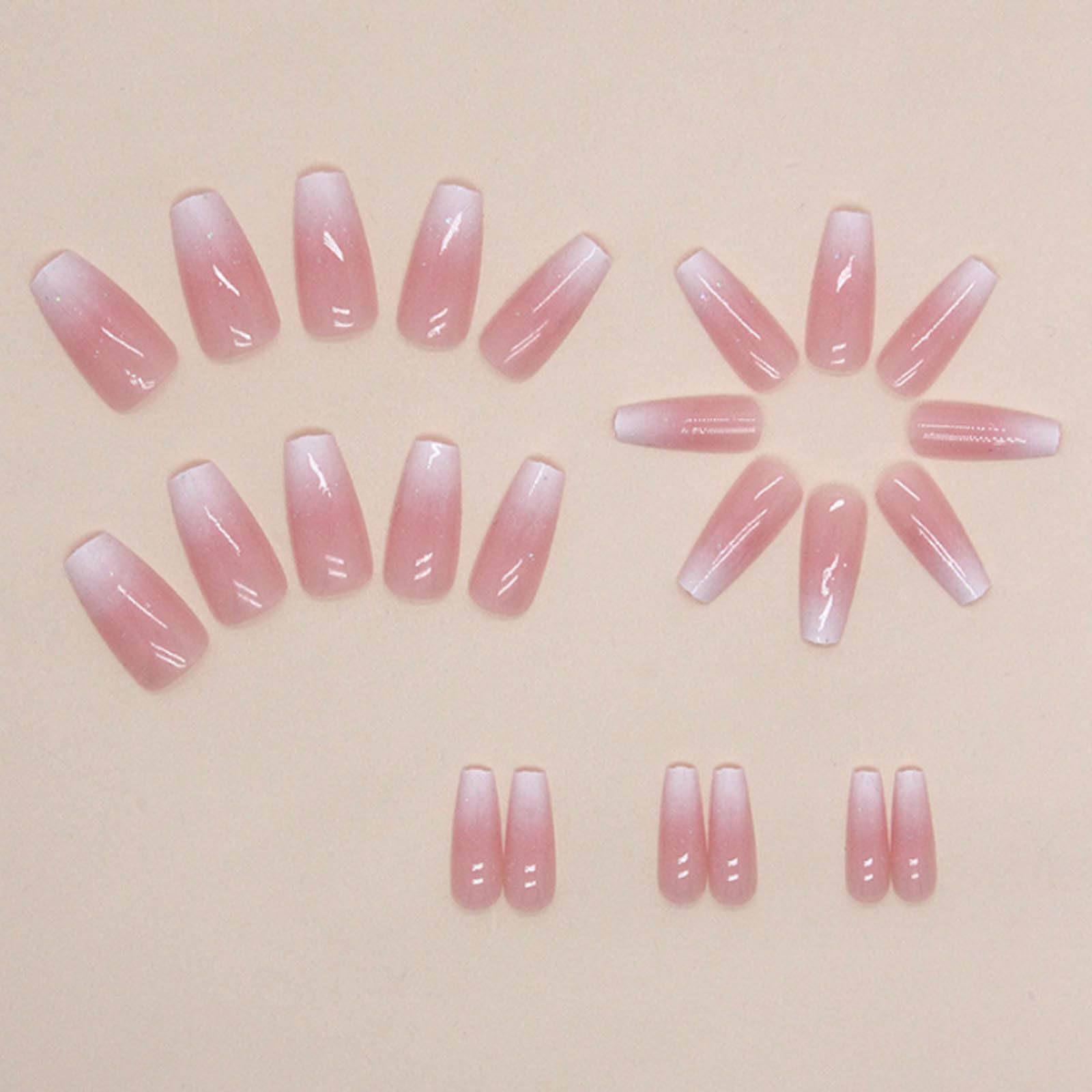 Hkanlre artificial coffin nails with glitter and pink ombre design