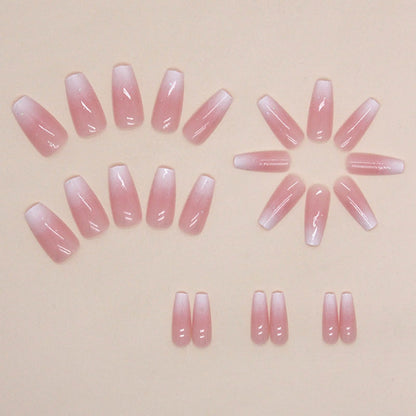 Hkanlre artificial coffin nails with glitter and pink ombre design