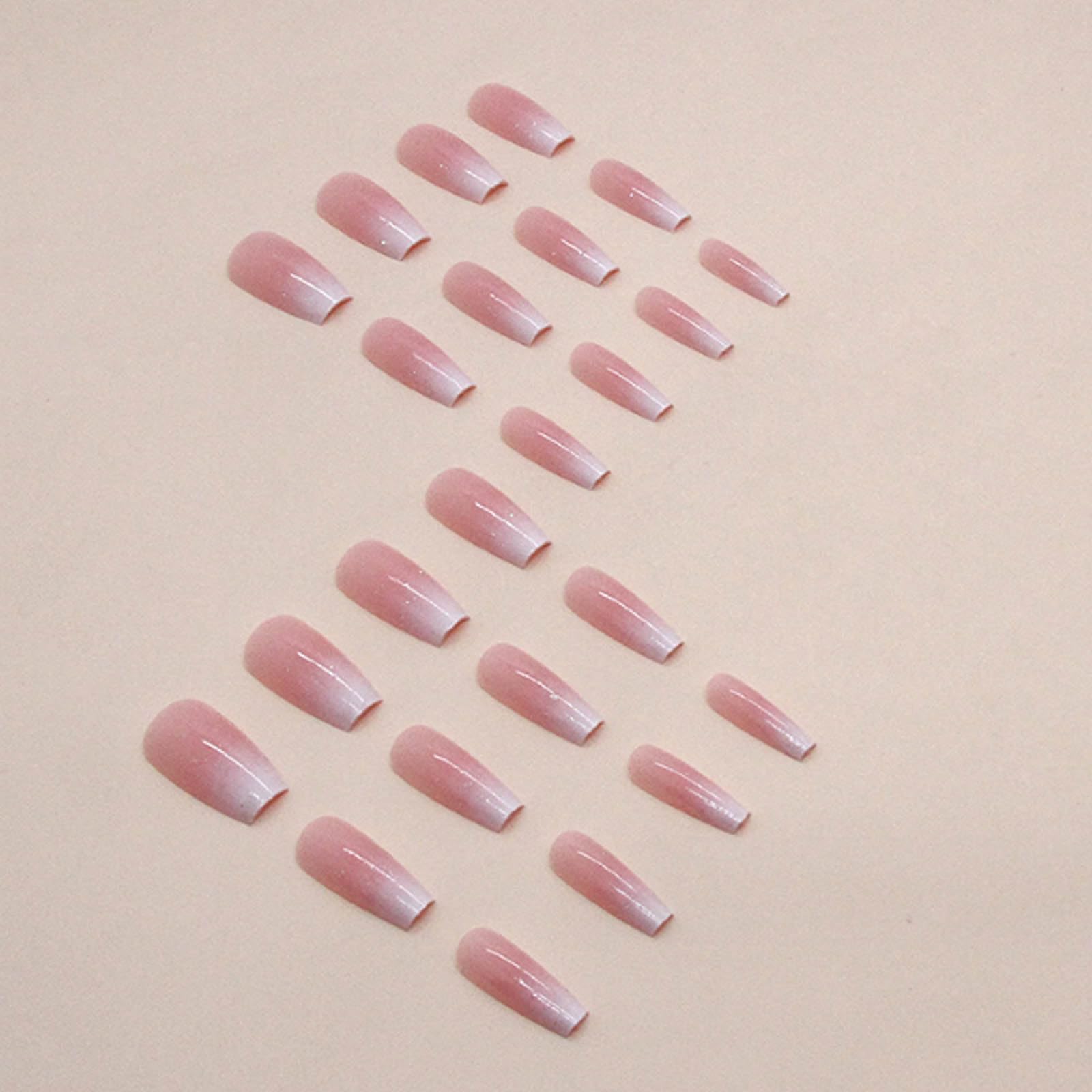 Full cover medium length pink gradient false nails 24 piece set