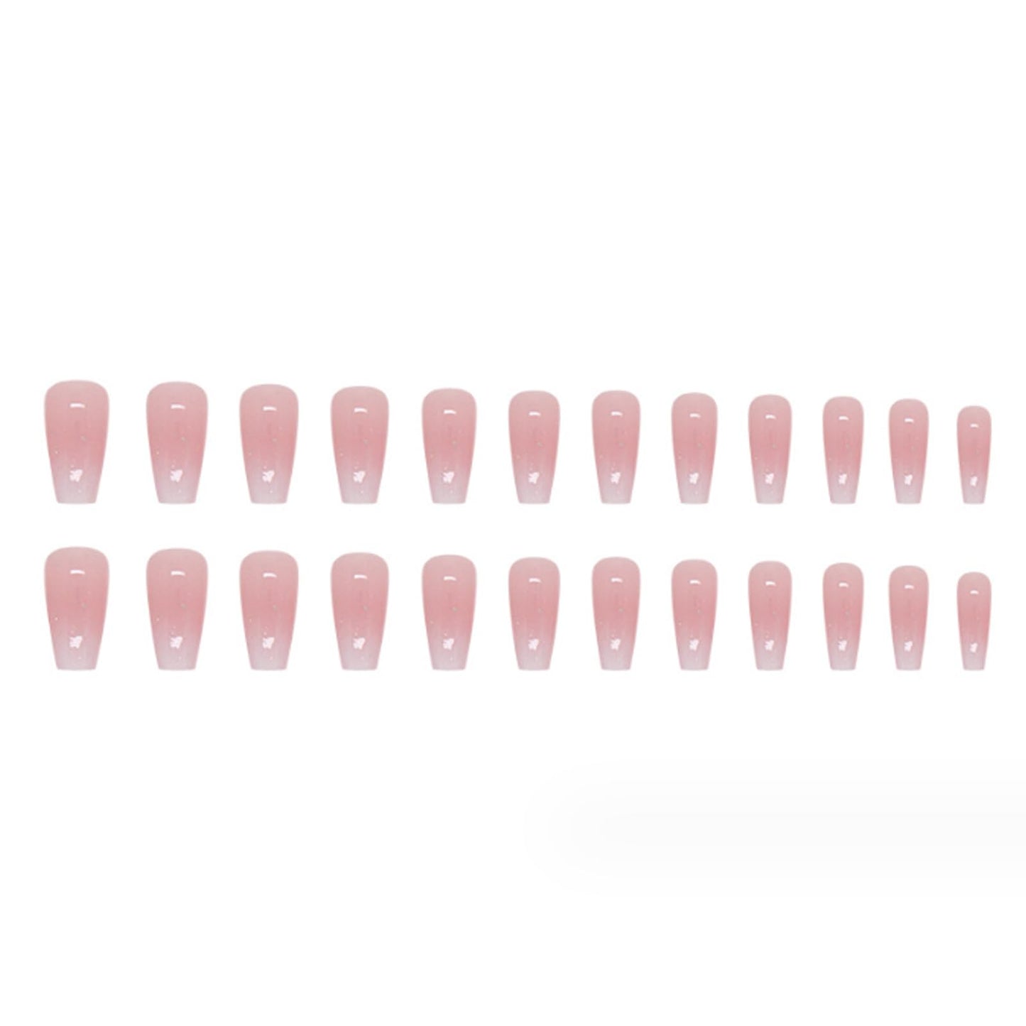 Close up of glossy shimmery pink press on nails for women