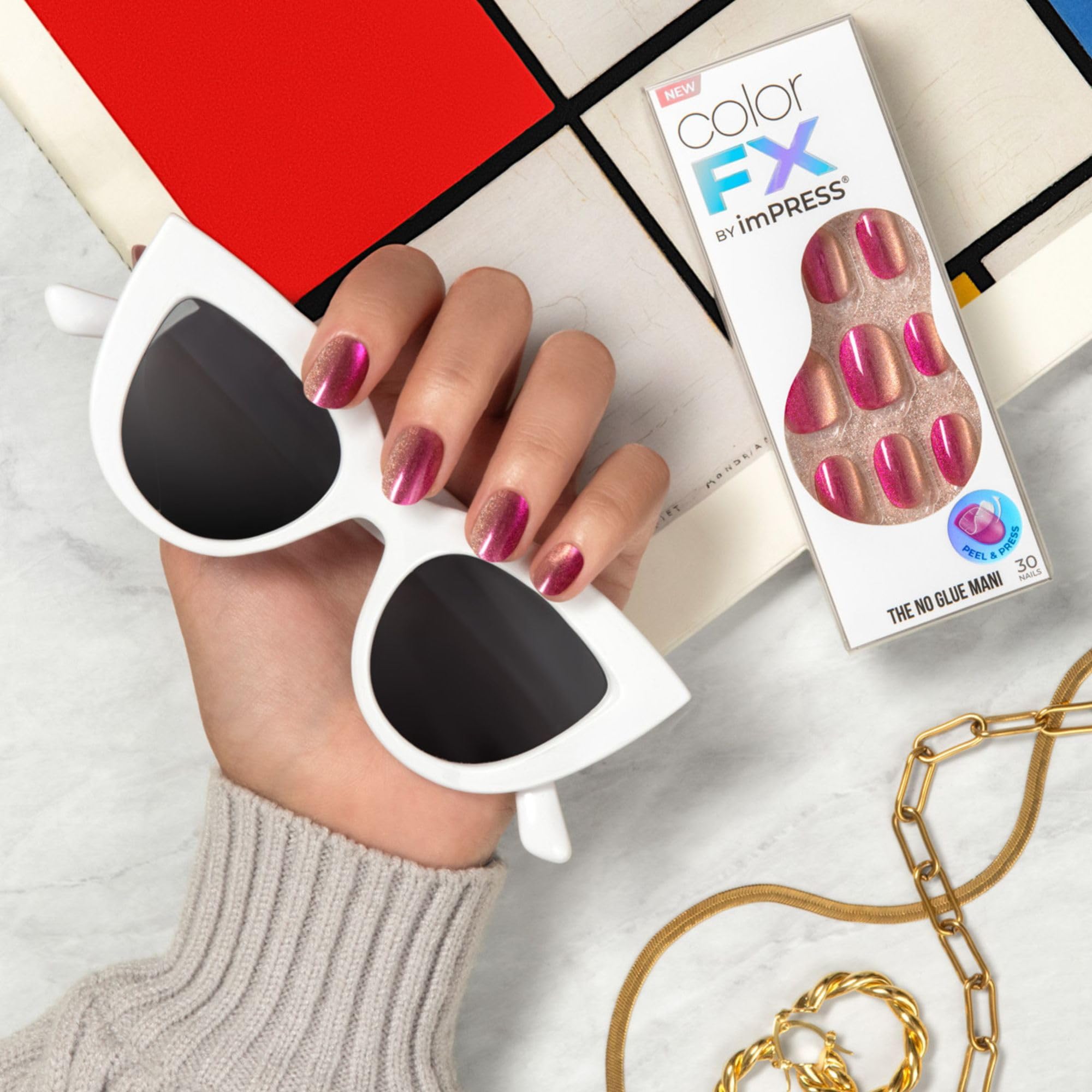 Back of packaging showing application steps for Kiss Impress press on nails