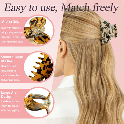 Top view showing the elegant dual color palette of the leopard print hair accessory set.