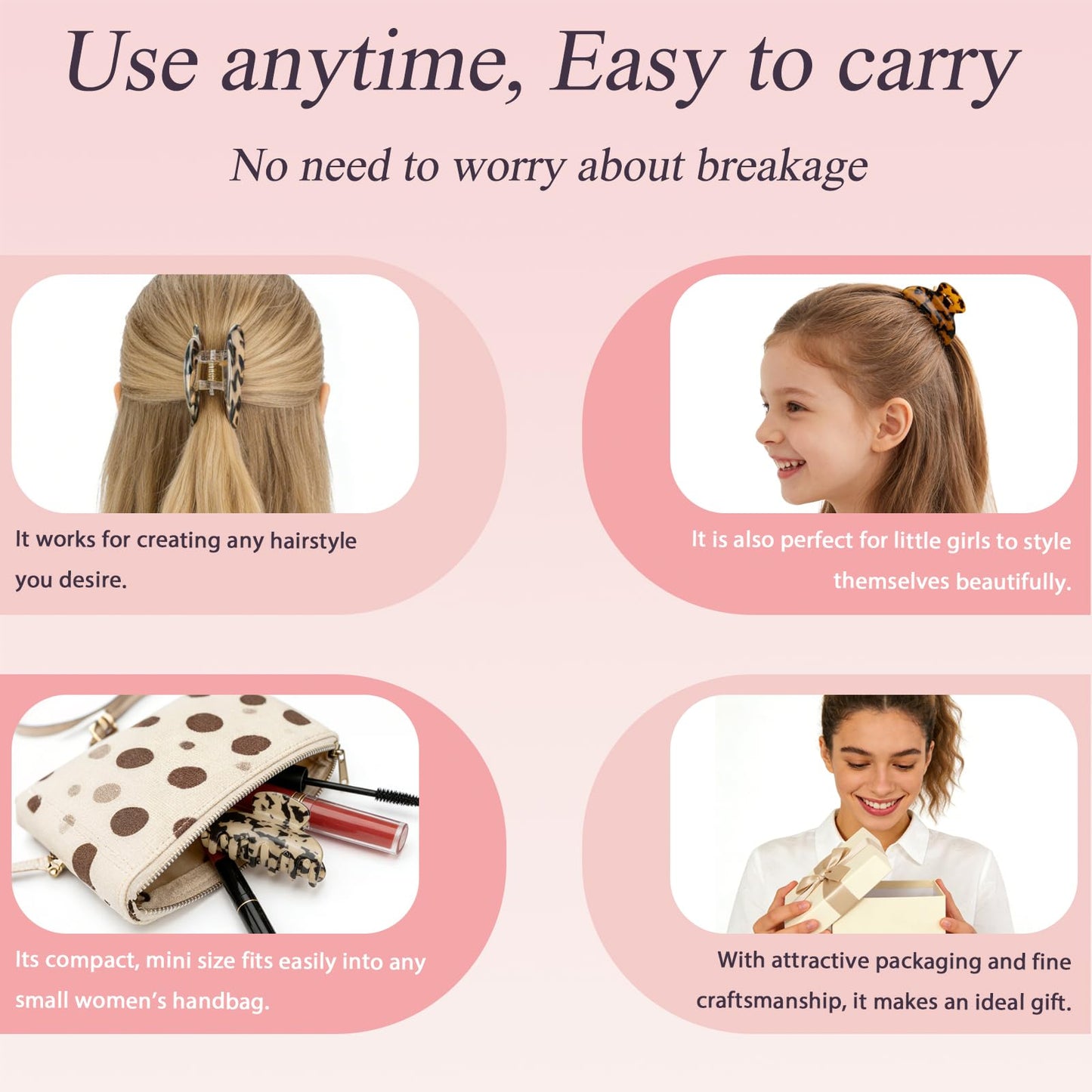 Two pieces of JIRIS fashion jaw clips styled neatly alongside professional hair tools.