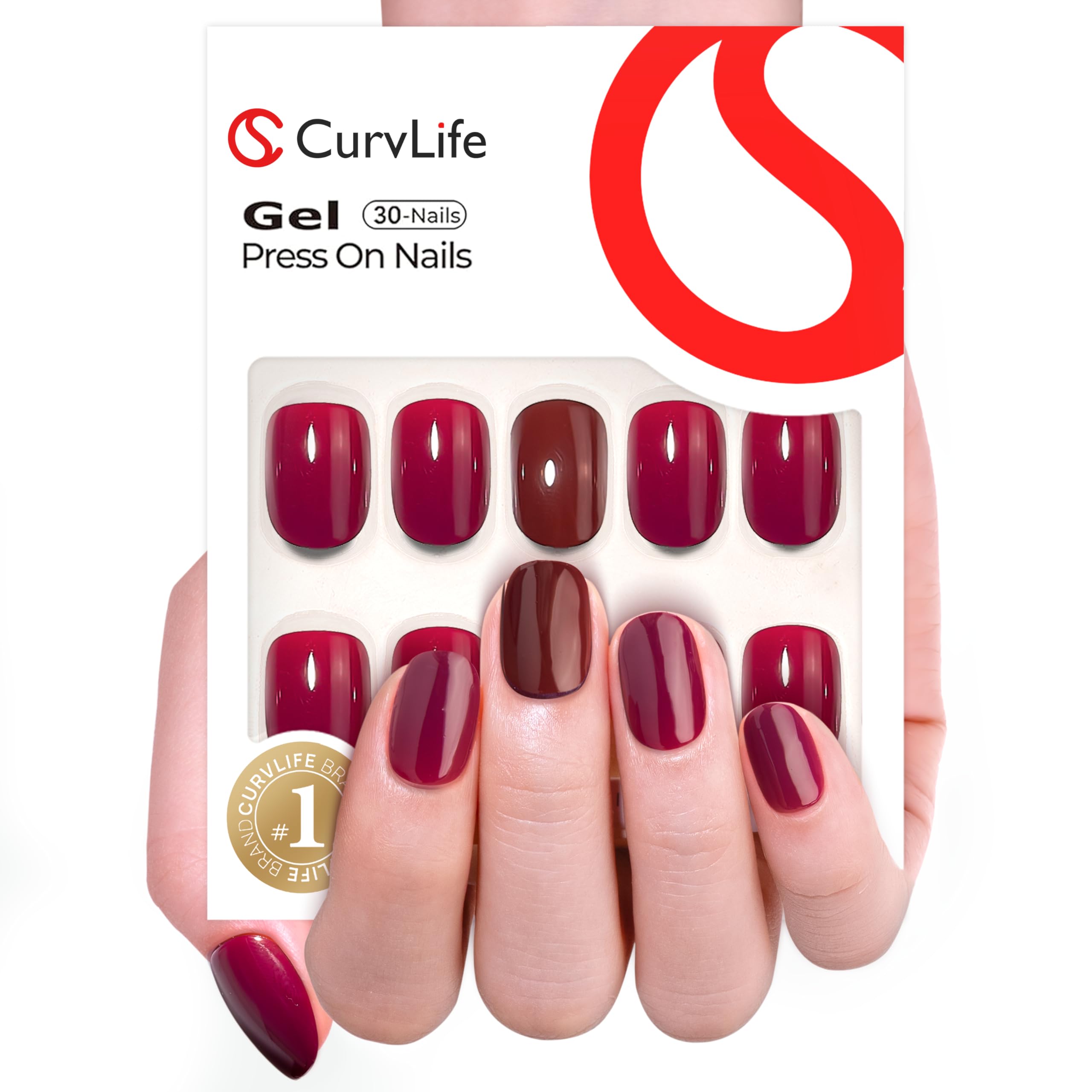 Close up of Curvlife glossy nude press on nail set