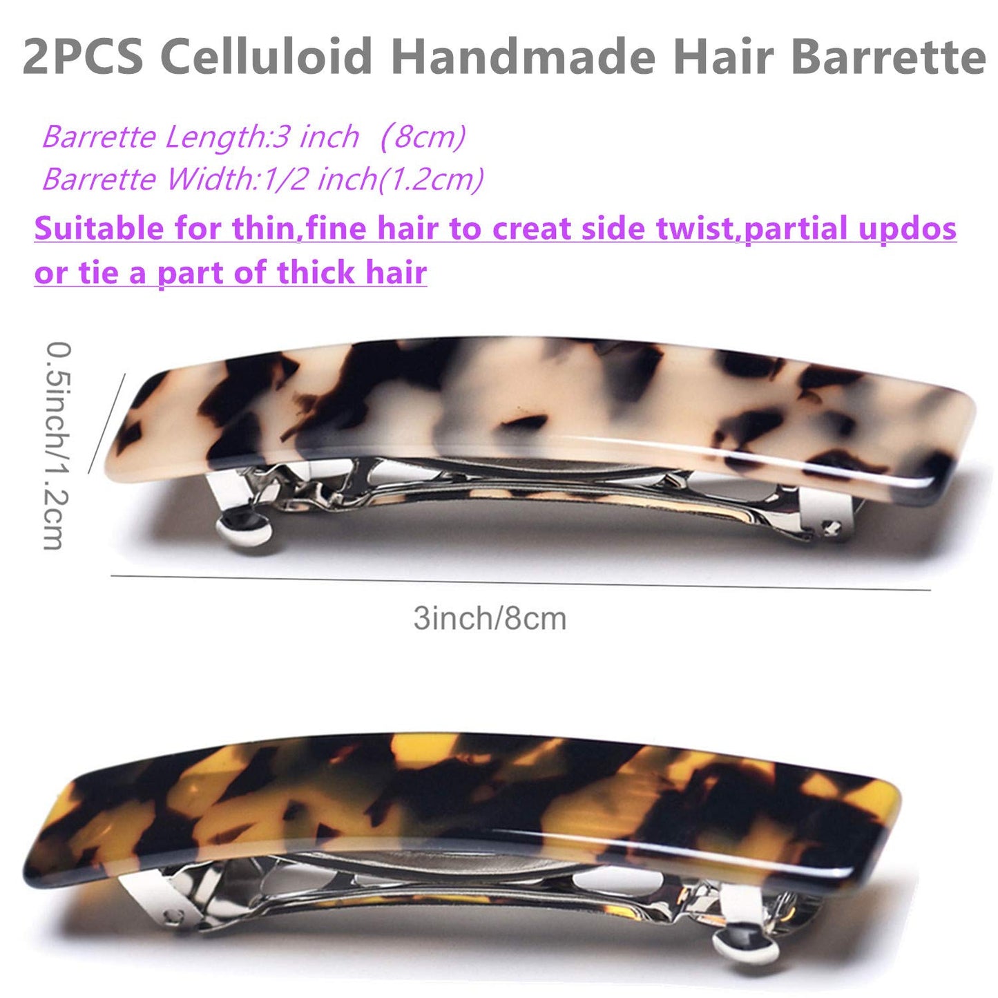 Side perspective of the three-inch Eyegla French design hair accessory showcasing its lightweight and ergonomic curved silhouette.