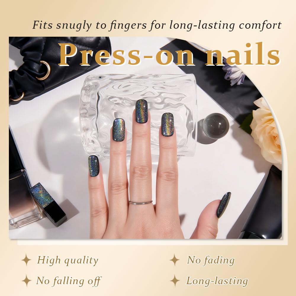 Full set of 24 pieces black chrome artificial nails