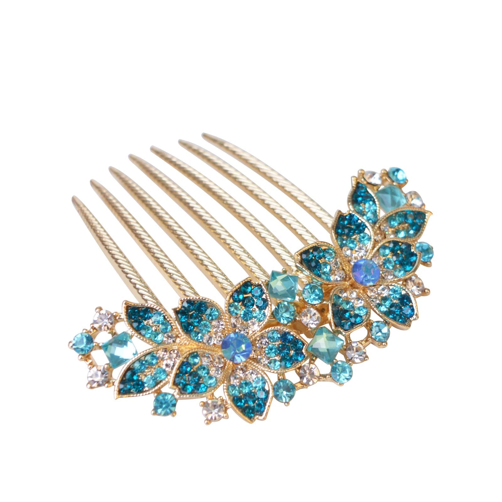 Sankuwen blue rhinestone inlaid hairpin accessory styled elegantly into a formal low bun hairdo