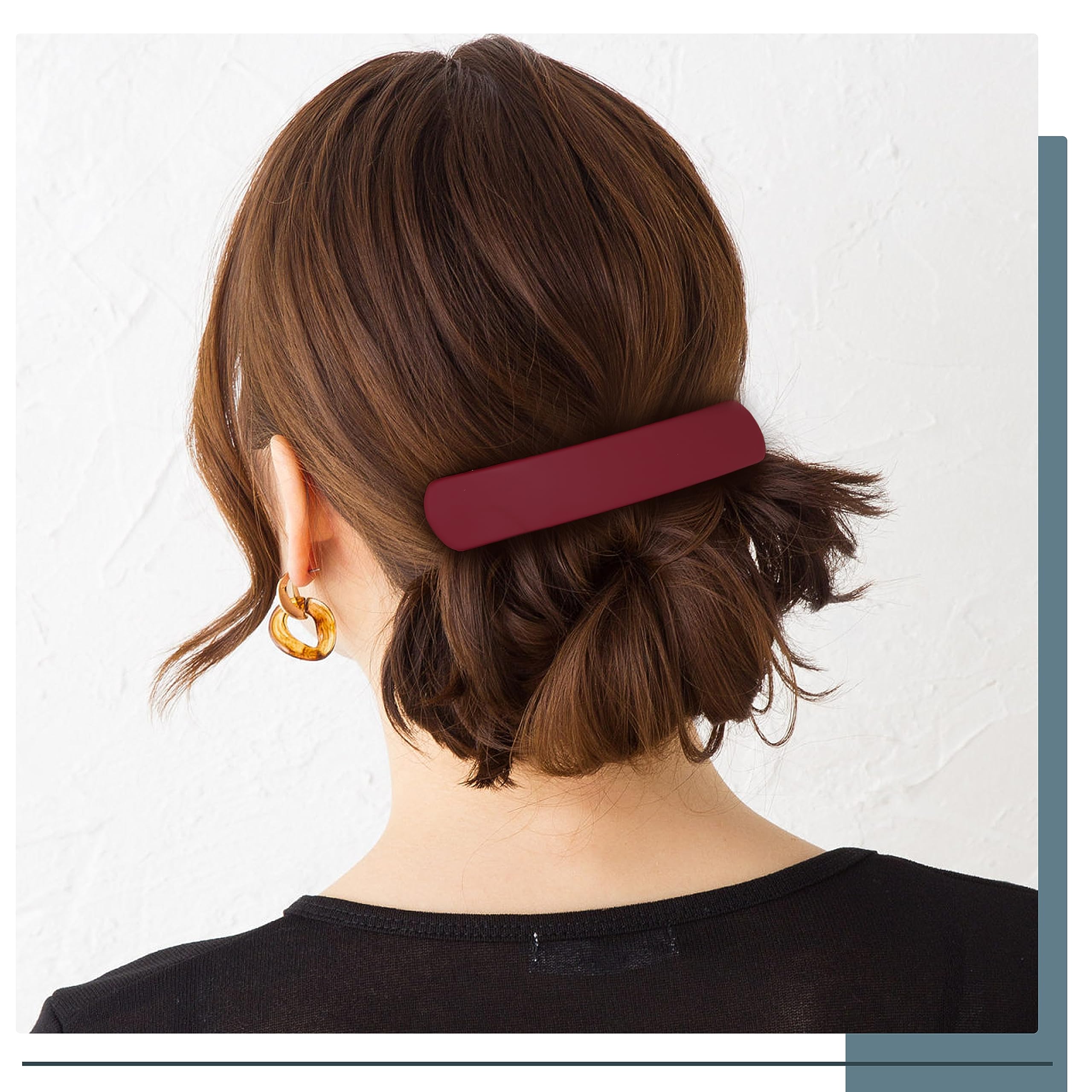 Premium acrylic non slip barrette clips displayed on medium hair styling a half up look.