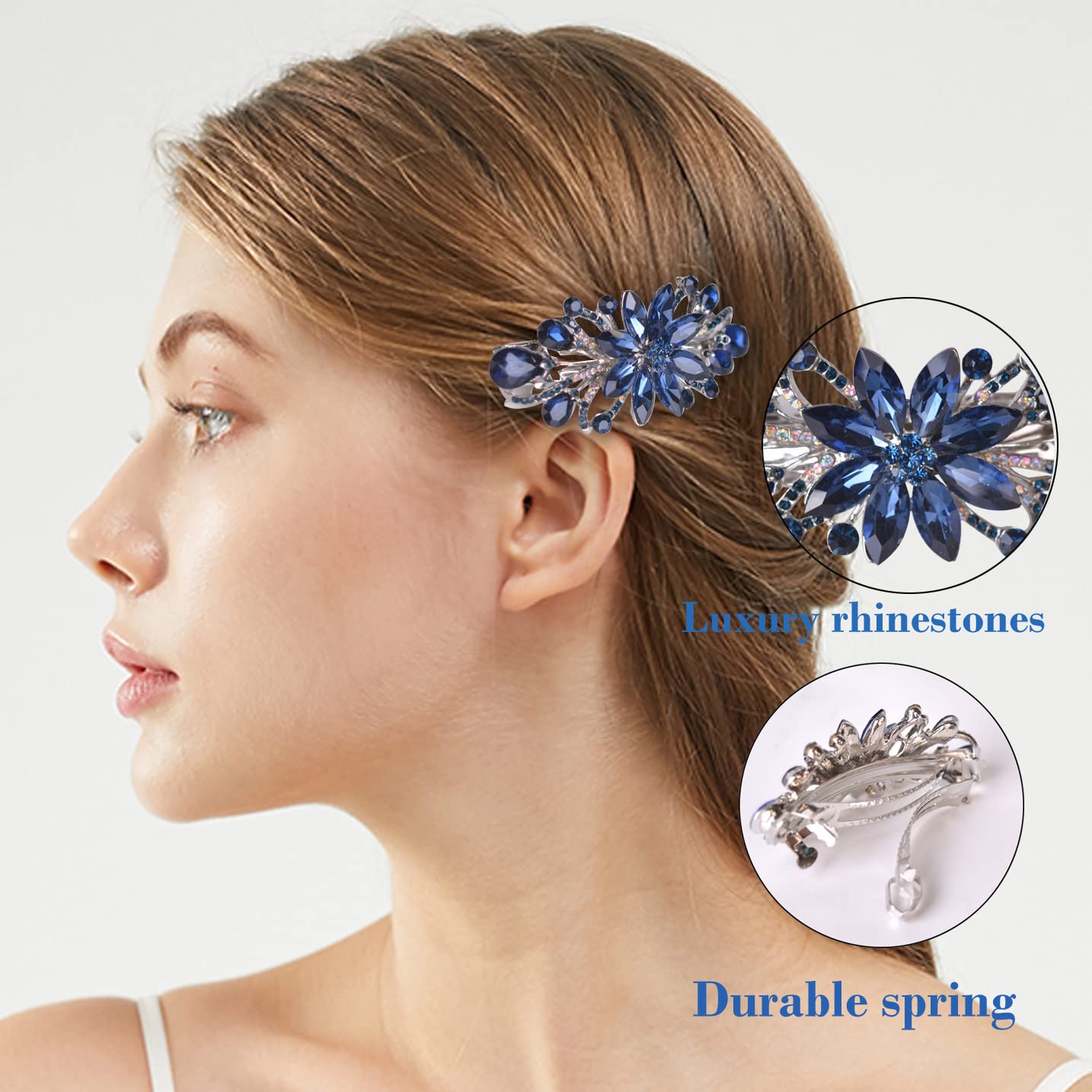 Sankuwen luxury jewelry floral design hairpin showcasing the secure snap closure mechanism for thick hair