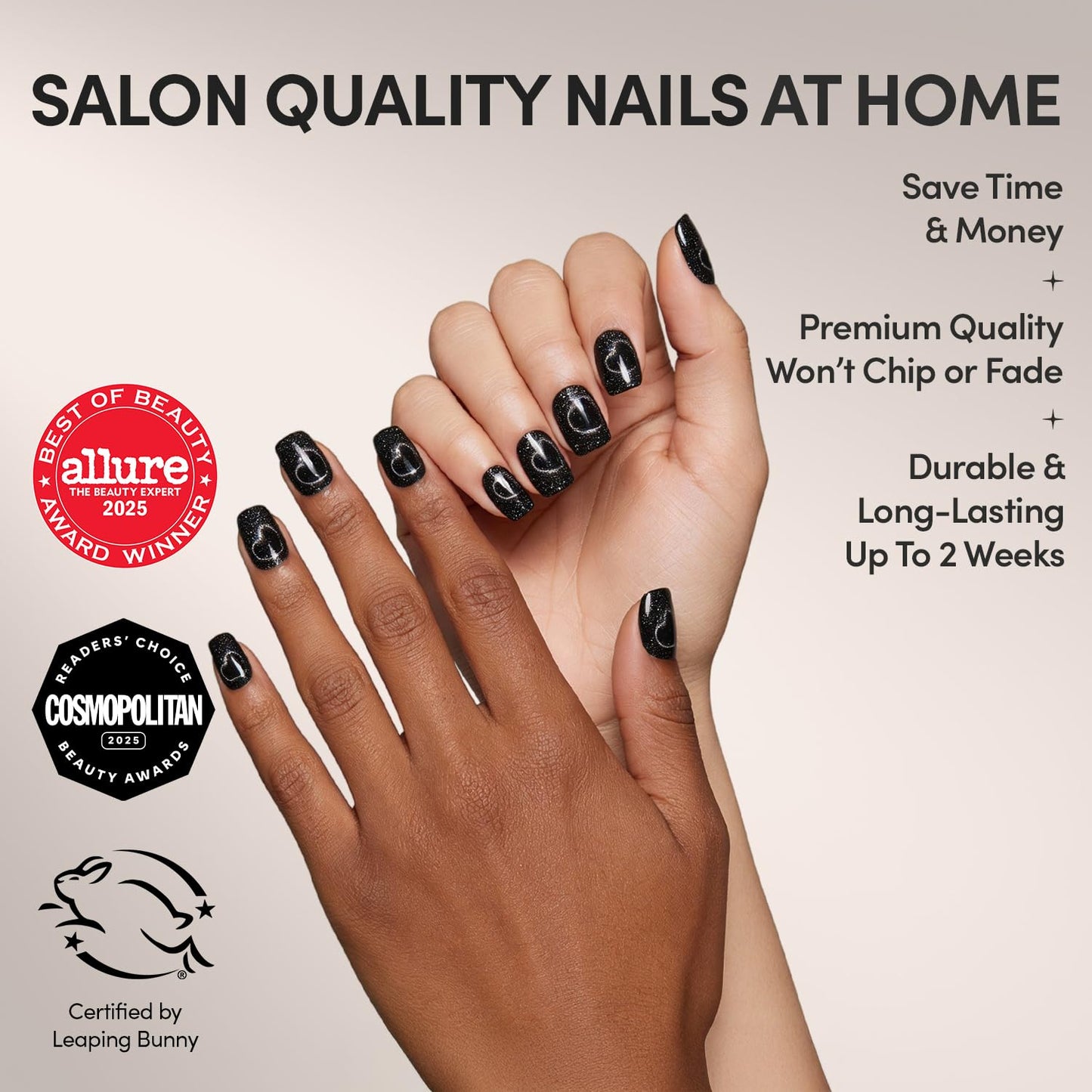 Glamnetic black magnetic cat eye nails with heart design