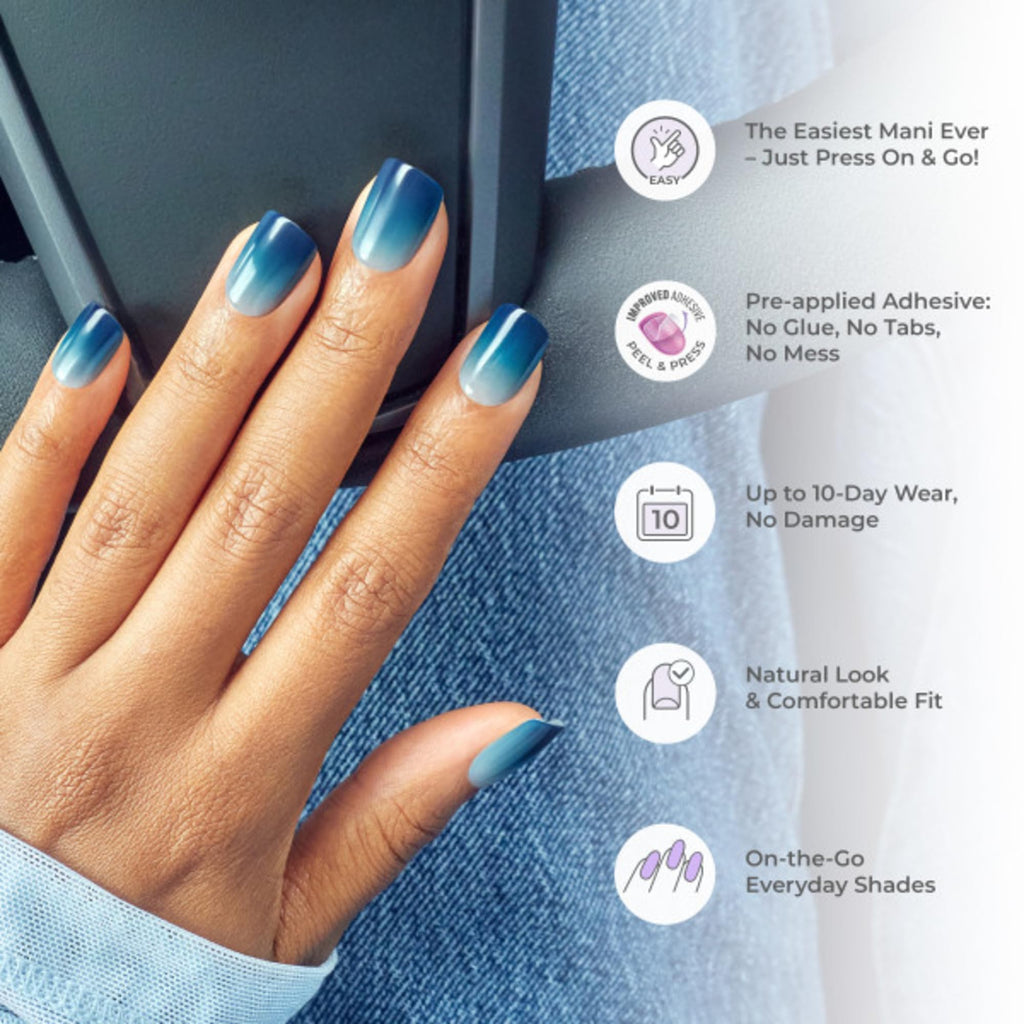 Side profile showing slim PureFit technology design of press on nails