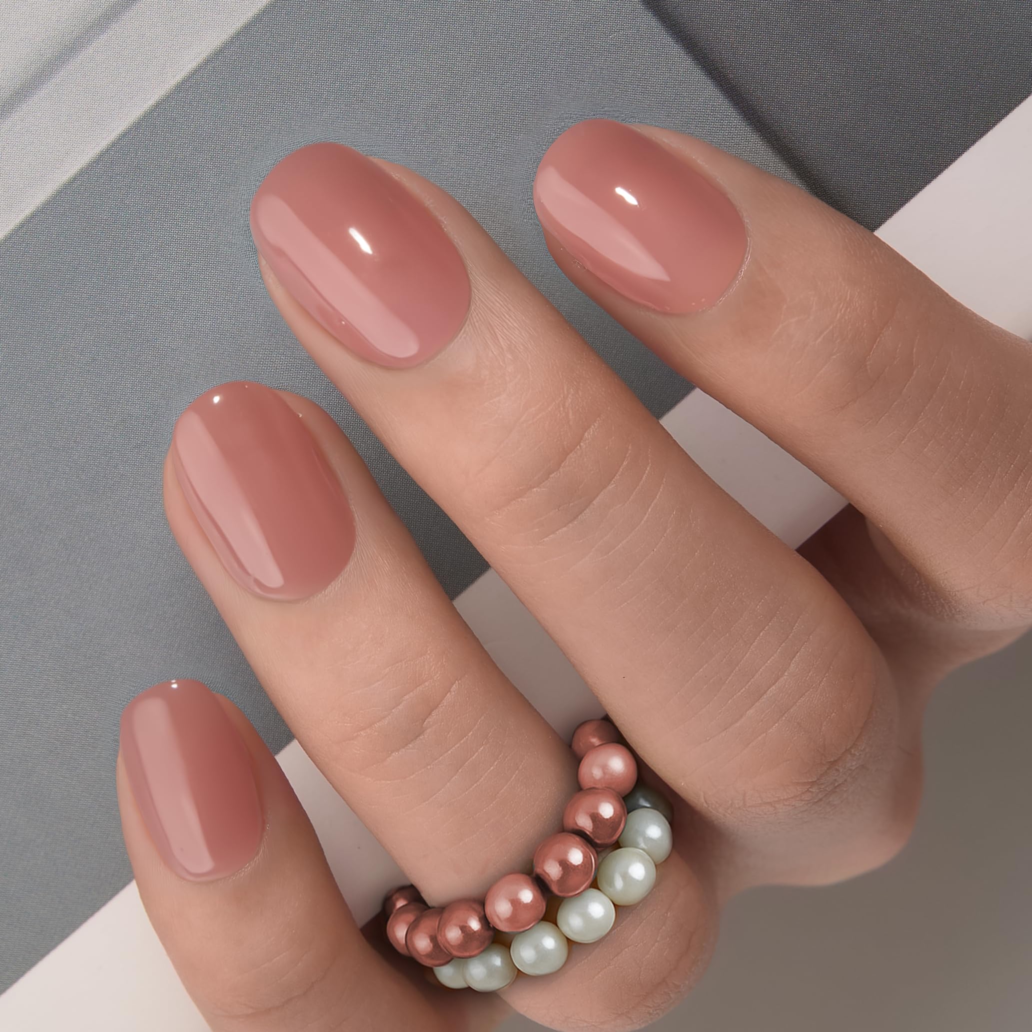 Natural glossy finish press on nails for women