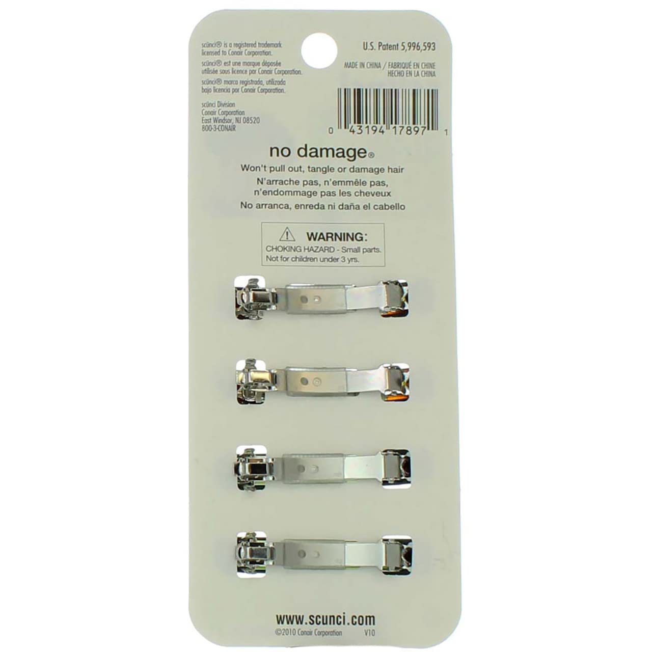 Close up of Scunci tortoise shell and black hair clips 4 count pack