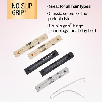 Scunci by Conair no-slip grip stay tight hair accessories showing open center metal clip design