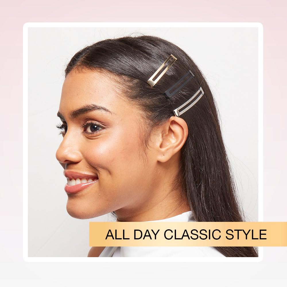 Imported Conair metal hair barrettes for women displaying the internal rubber non-slip sleeve lining