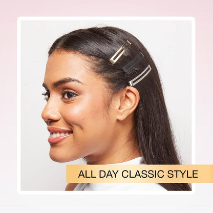 Imported Conair metal hair barrettes for women displaying the internal rubber non-slip sleeve lining