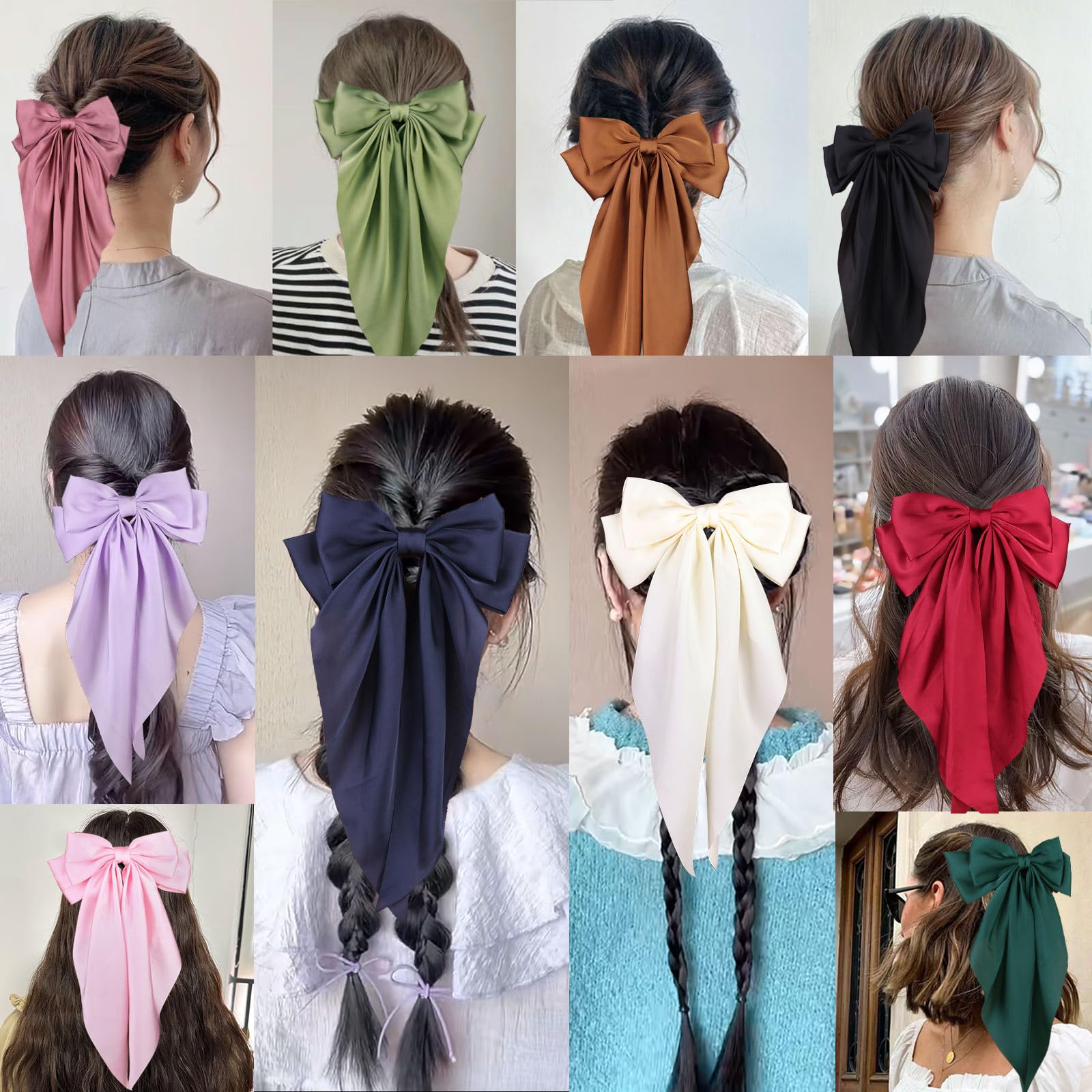 Back view of the premium smooth silk texture on the long tail hair accessories.
